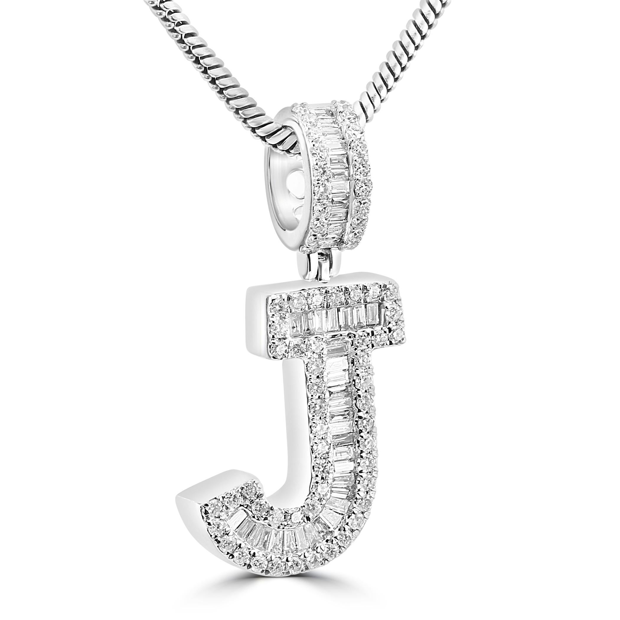 Make a bold statement of luxury and elegance with our fashion statement letter pendant.

The pendant features 0.73 carats of baguette diamonds, carefully set by our master artisans by hand to create a sleek and modern aesthetic. The clean lines and