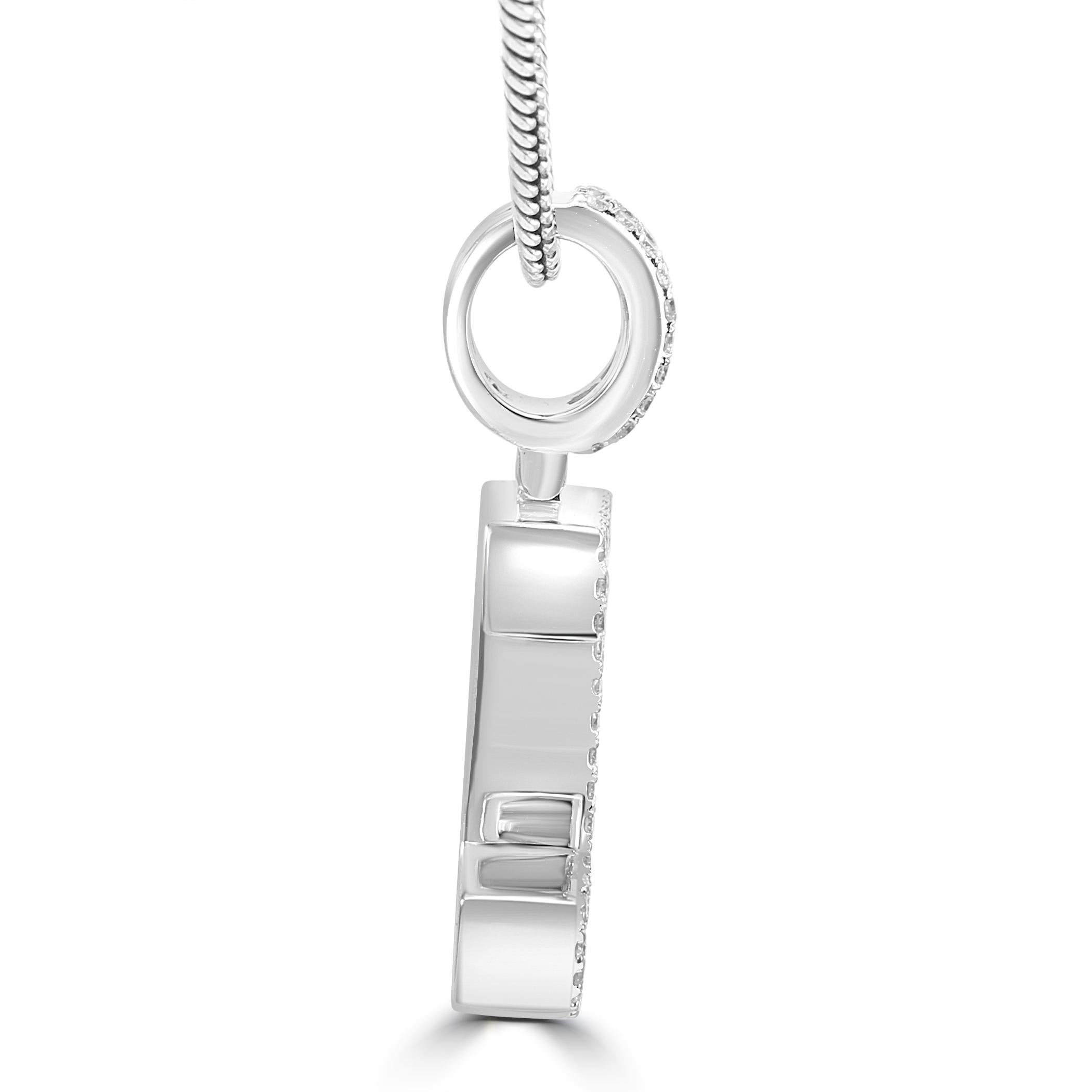 Modern White Diamond Baguette & Round 18 Karat White Gold Letter 
