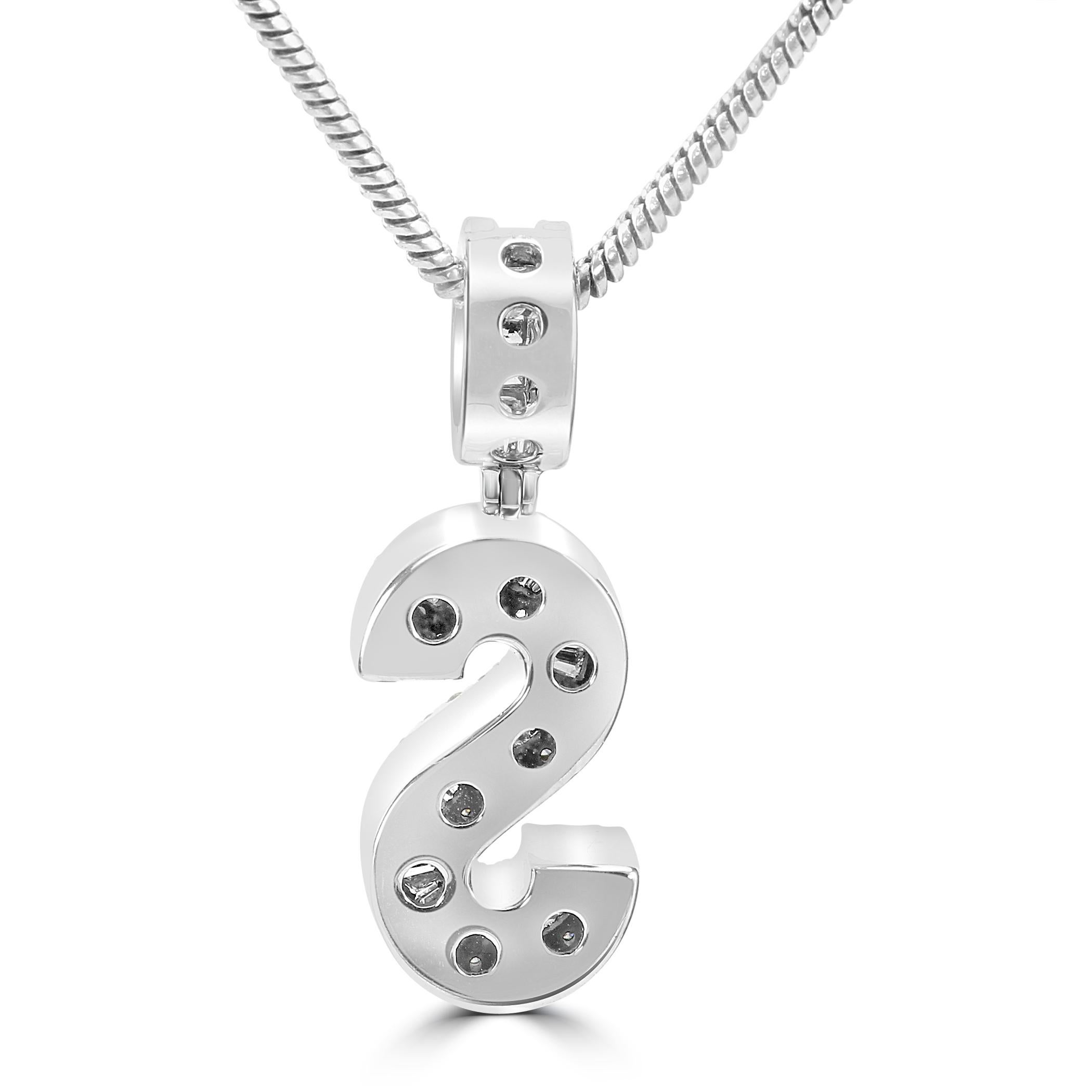 Baguette Cut White Diamond Baguette & Round 18 Karat White Gold Letter 