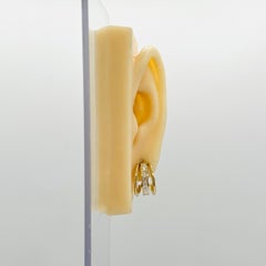 White Diamond Baguette Semi Hoop Earrings in 14K Yellow Gold