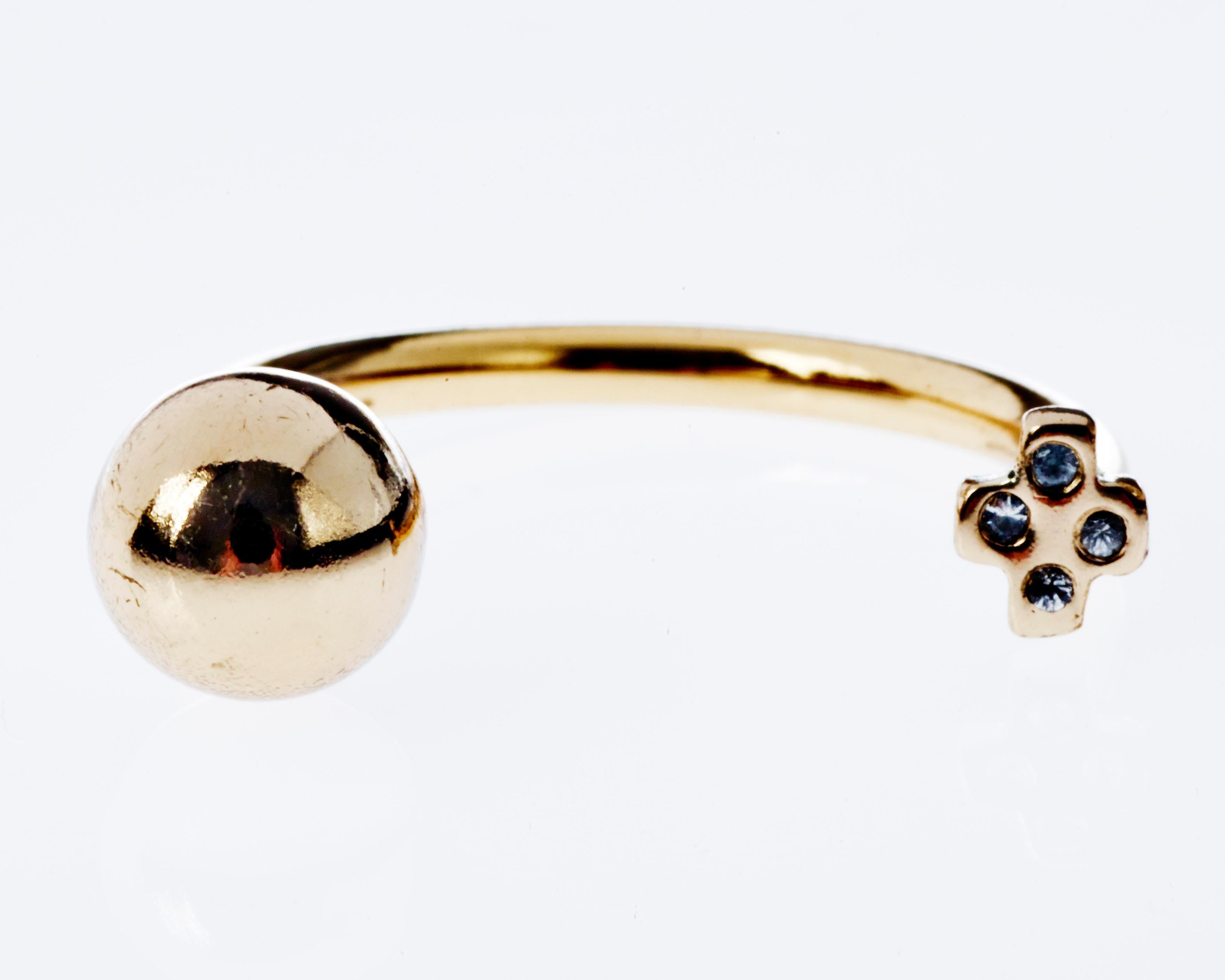 Art Deco White Diamond Cross Modern Sphere Adjustable Bronze Ring J Dauphin For Sale