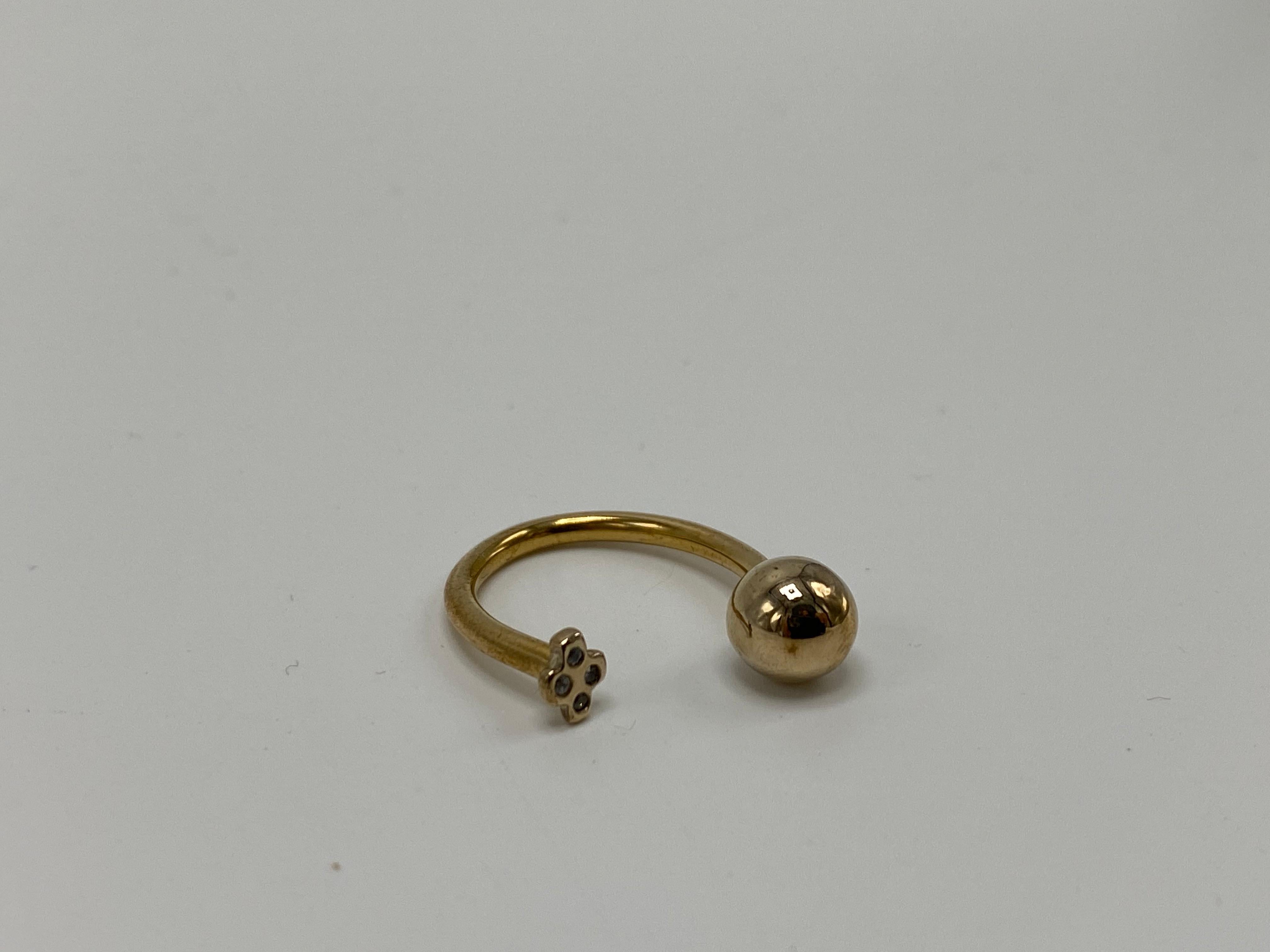 White Diamond Cross Modern Sphere Adjustable Bronze Ring J Dauphin For Sale 4