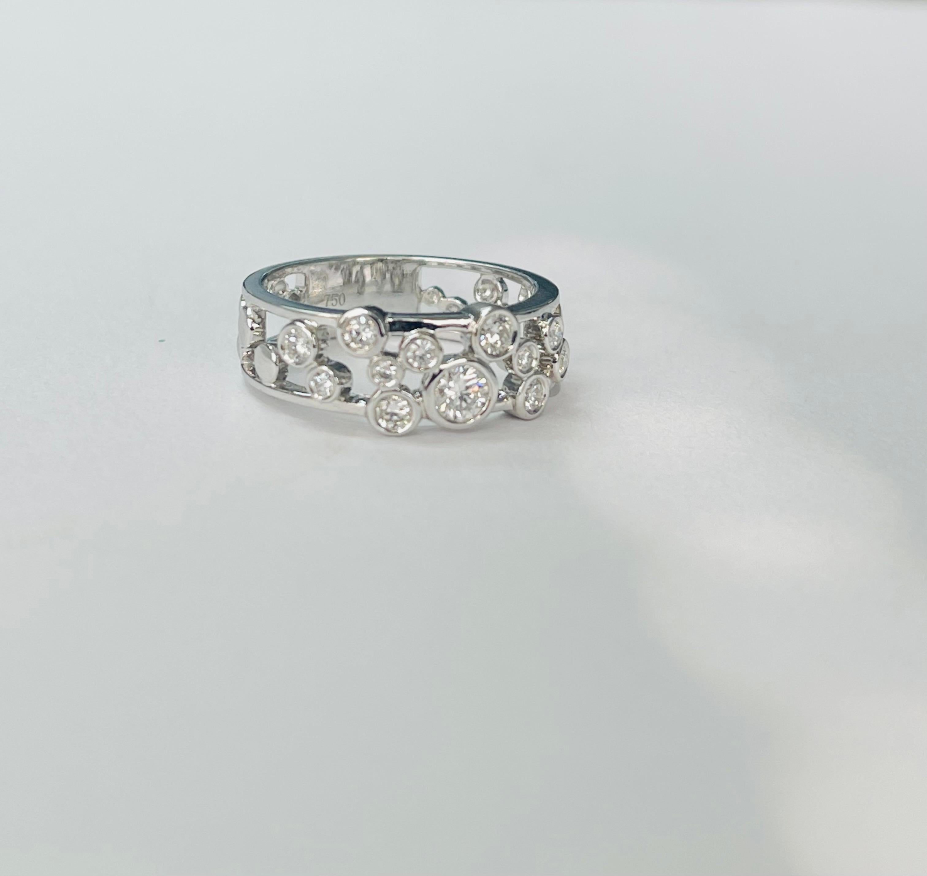Round Cut White Diamond Band in 18k White Gold For Sale