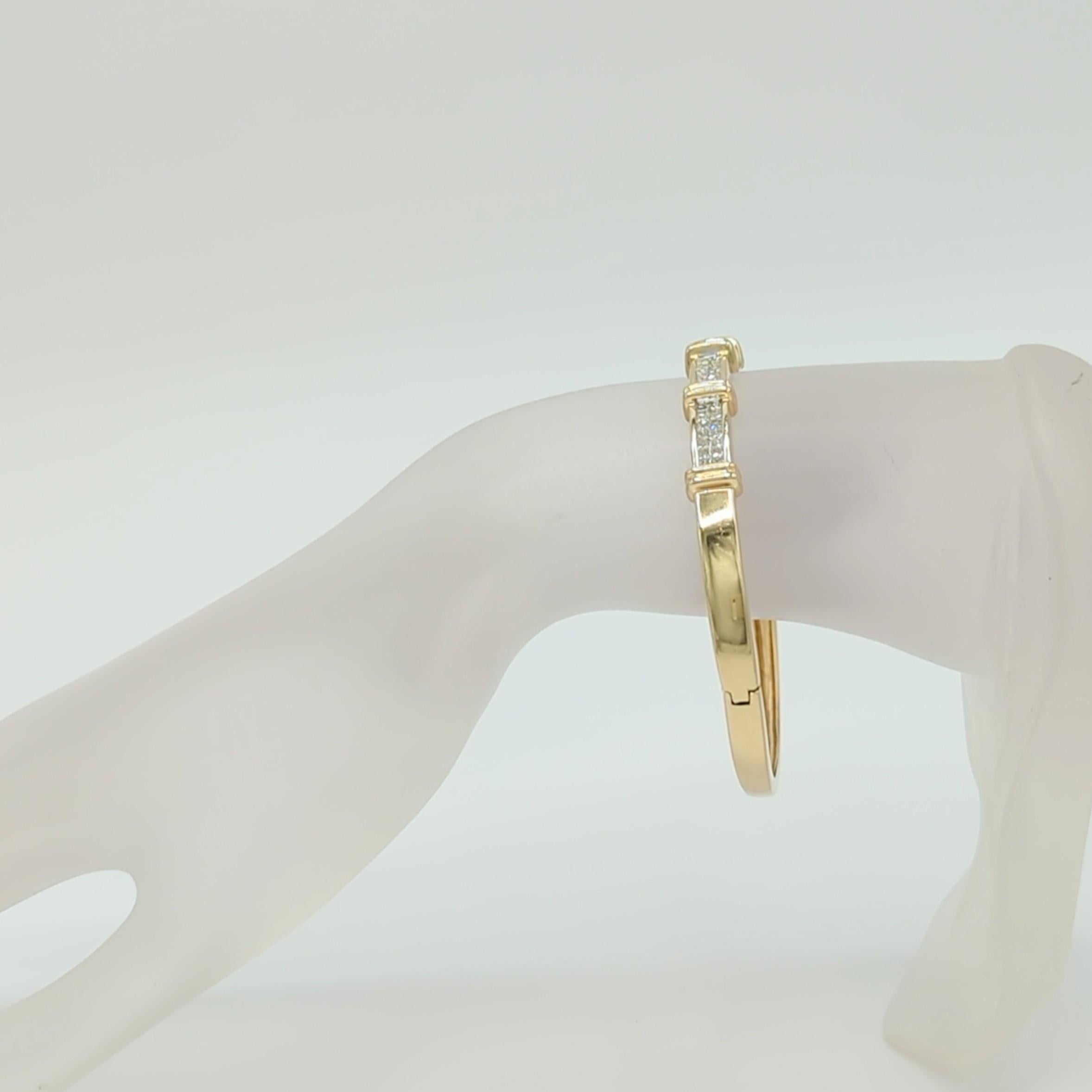 Princess Cut White Diamond Bangle in 14K Yellow Gold For Sale