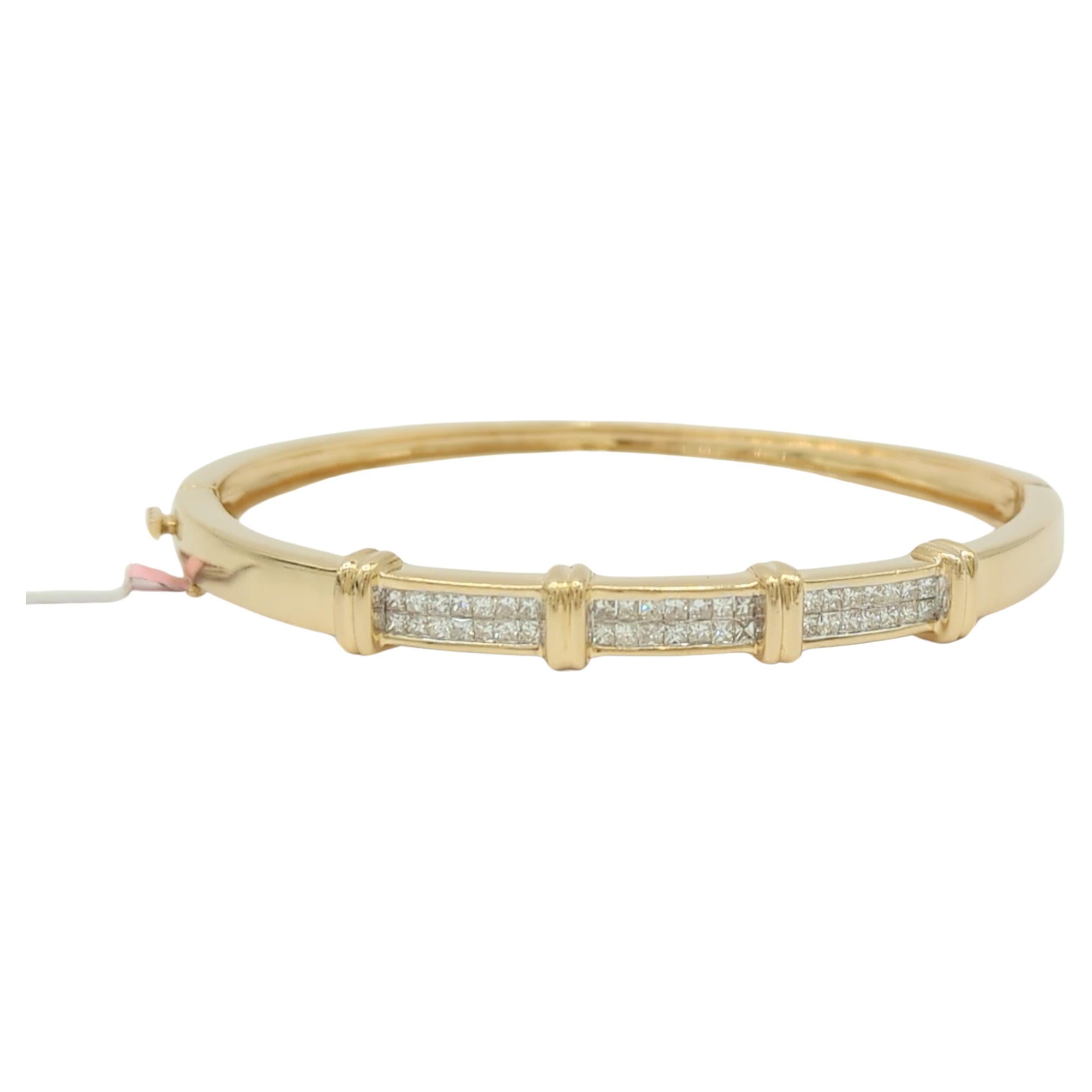 White Diamond Bangle in 14K Yellow Gold For Sale