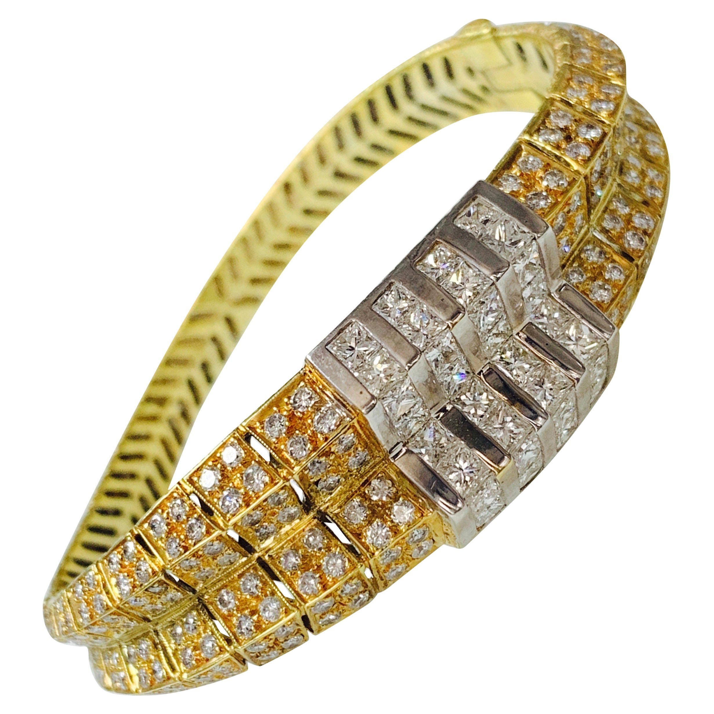White Diamond Bangle in 18 Karat Yellow and White Gold.