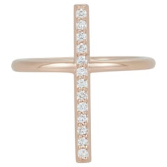 White Diamond Bar Fashion Cross Jesus Ring 14 Karat Rose Gold
