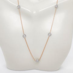 White Diamond Bezel and Chain Necklace in 14k Rose and White Gold