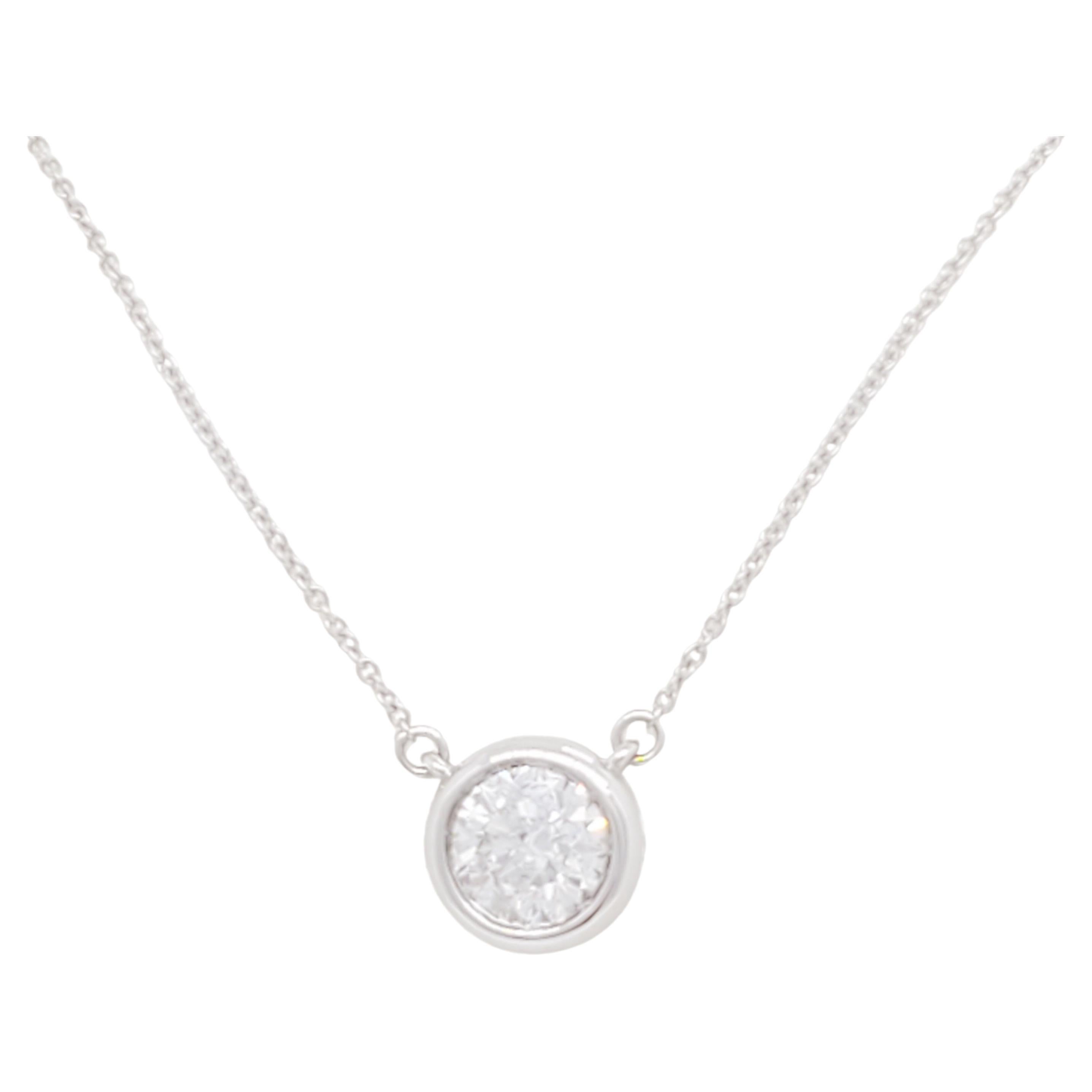 Handmade 14K White Gold Round Shape Solitaire Necklace With 0.10 Carat Diamond 