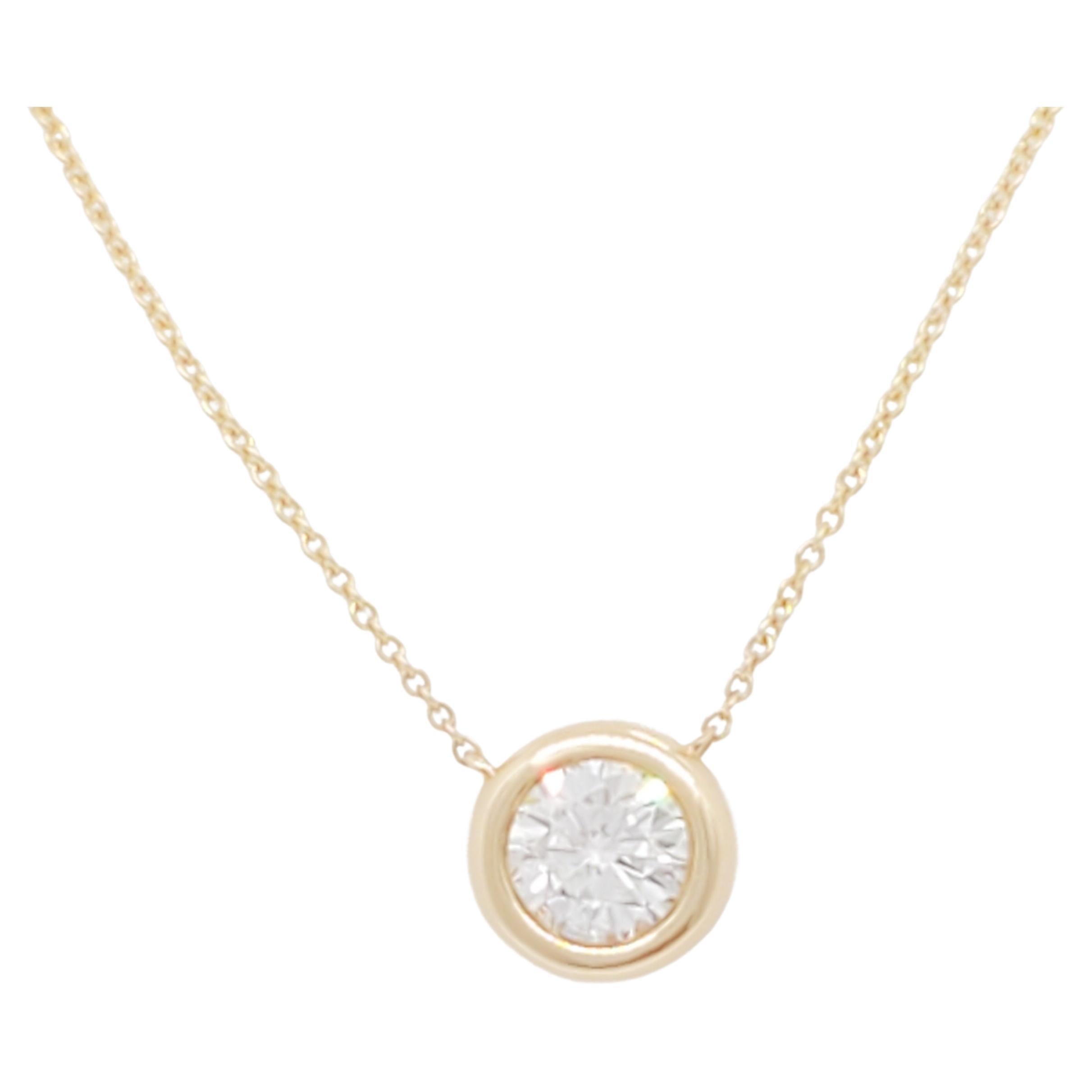 Collar Colgante Bisel Diamante Blanco en Oro Amarillo 14k