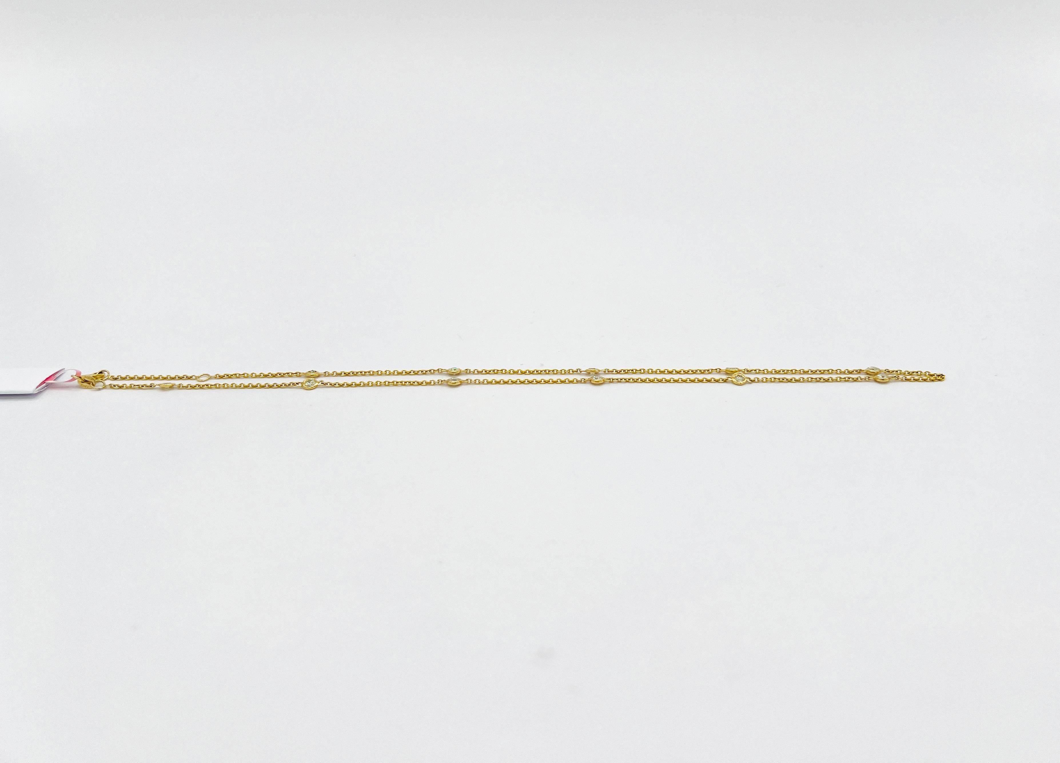 White Diamond Bezel Station Necklace in 14K Yellow Gold For Sale 3