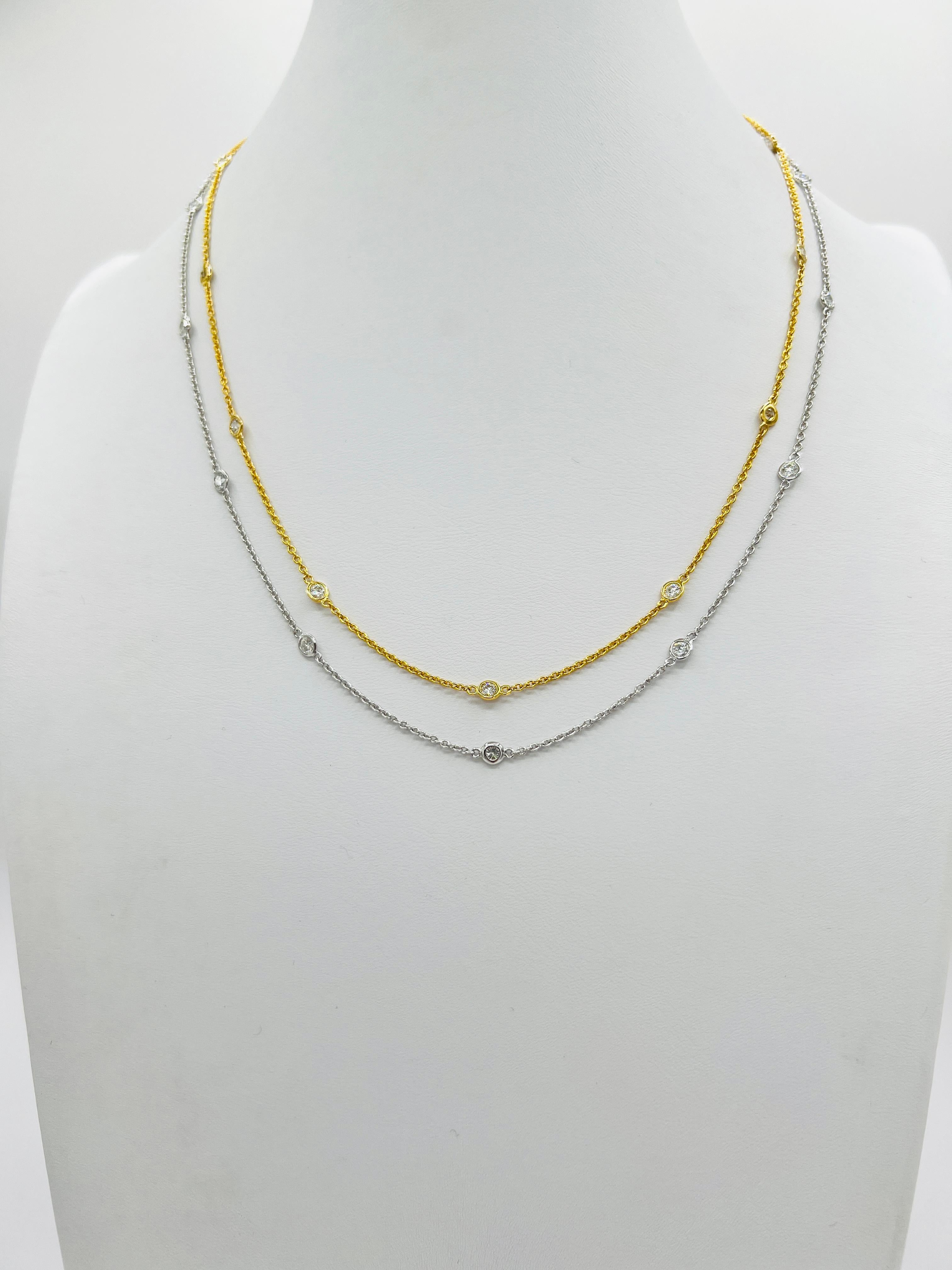 White Diamond Bezel Station Necklace in 14K Yellow Gold For Sale 4