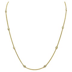 White Diamond Bezel Station Necklace in 14K Yellow Gold