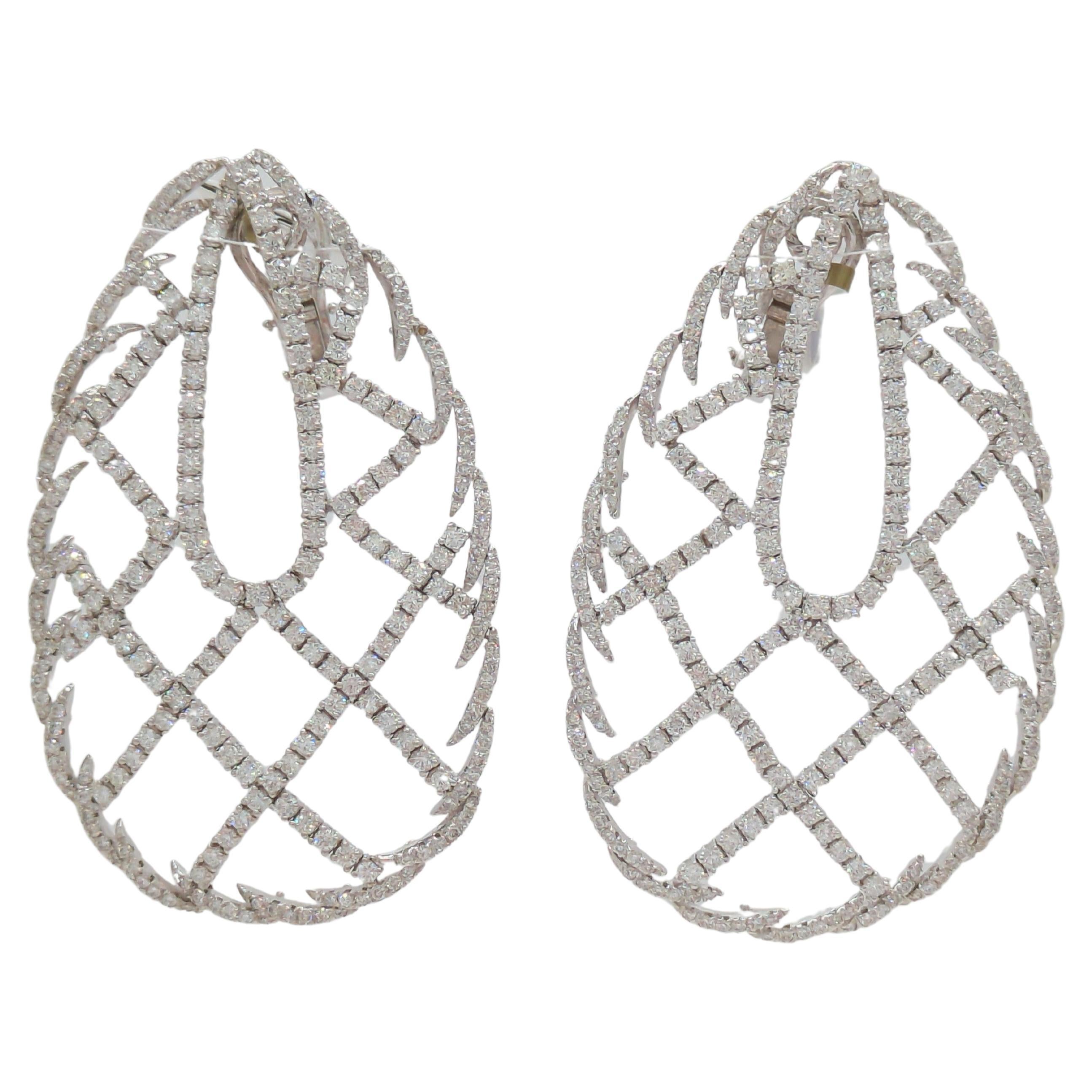 White Diamond Big Earrings in 18K White Gold For Sale