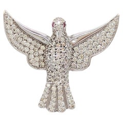 White Diamond Bird Brooch in 18K White Gold