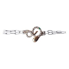 Schlangenarmband, Silberkette, Bronze, weißer Diamant, schwarzer Diamant, Smaragd, Rubin