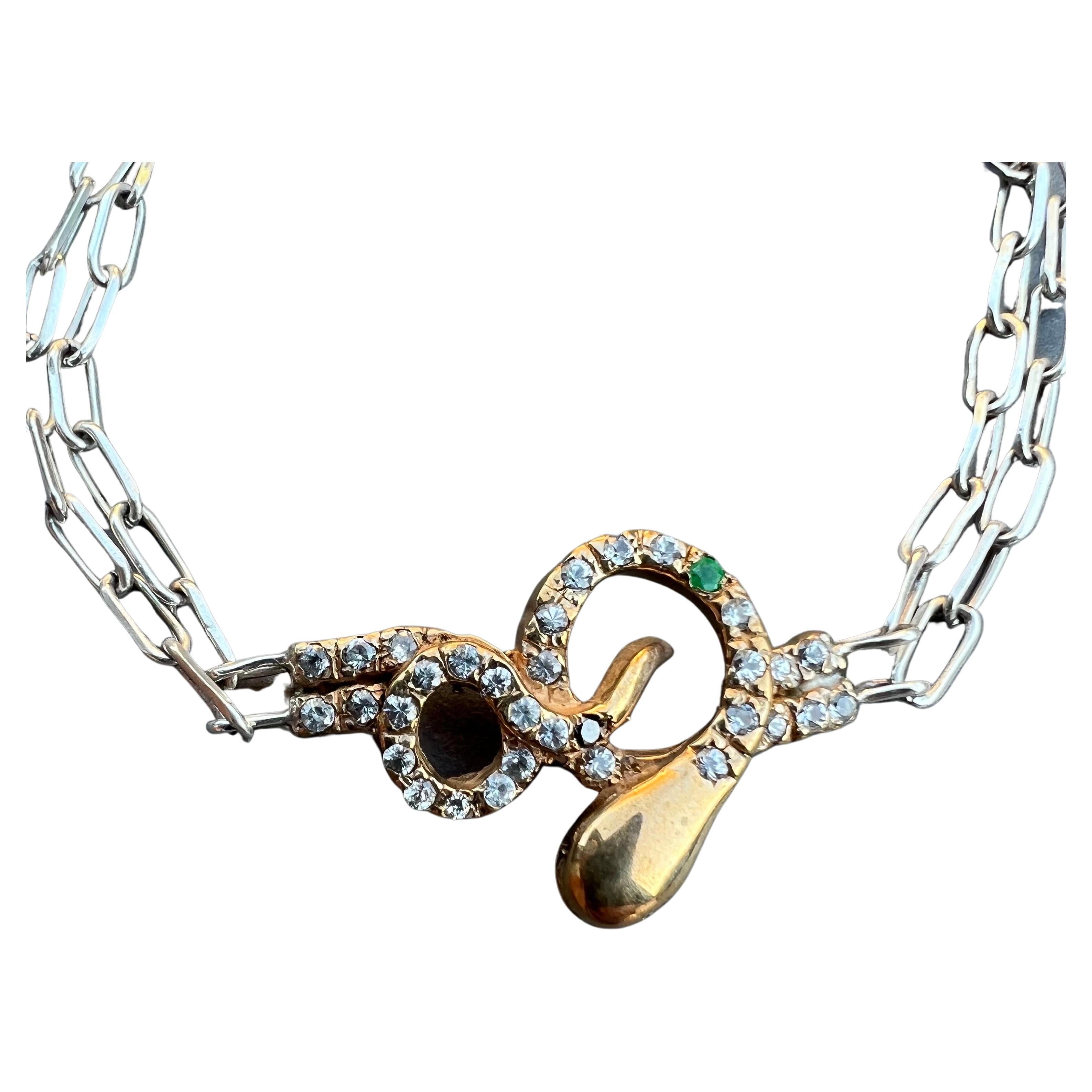 Diamante blanco Diamante negro Rubí Serpiente Pulsera Bronce Plata Cadena J DAUPHIN en Nuevo estado para la venta en Los Angeles, CA