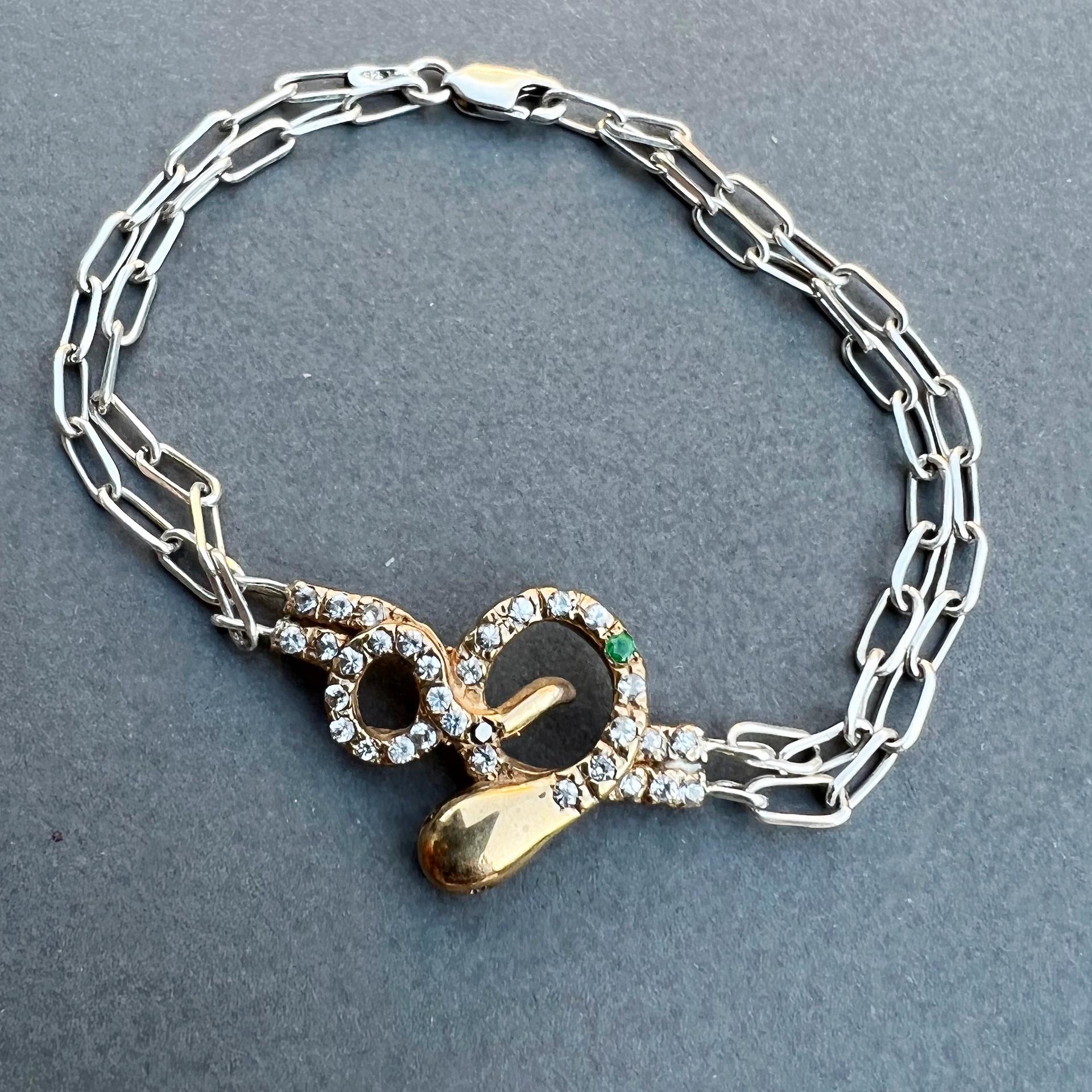 Diamante blanco Diamante negro Rubí Serpiente Pulsera Bronce Plata Cadena J DAUPHIN en venta 3