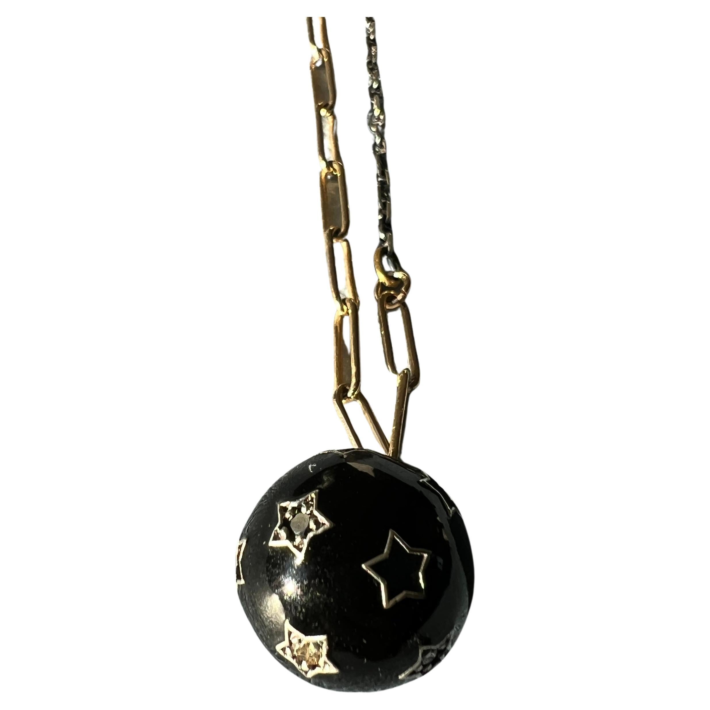 White Diamond Black Diamond Star Ball Necklace Black Enamel Victorian Style

Length: Long 23
