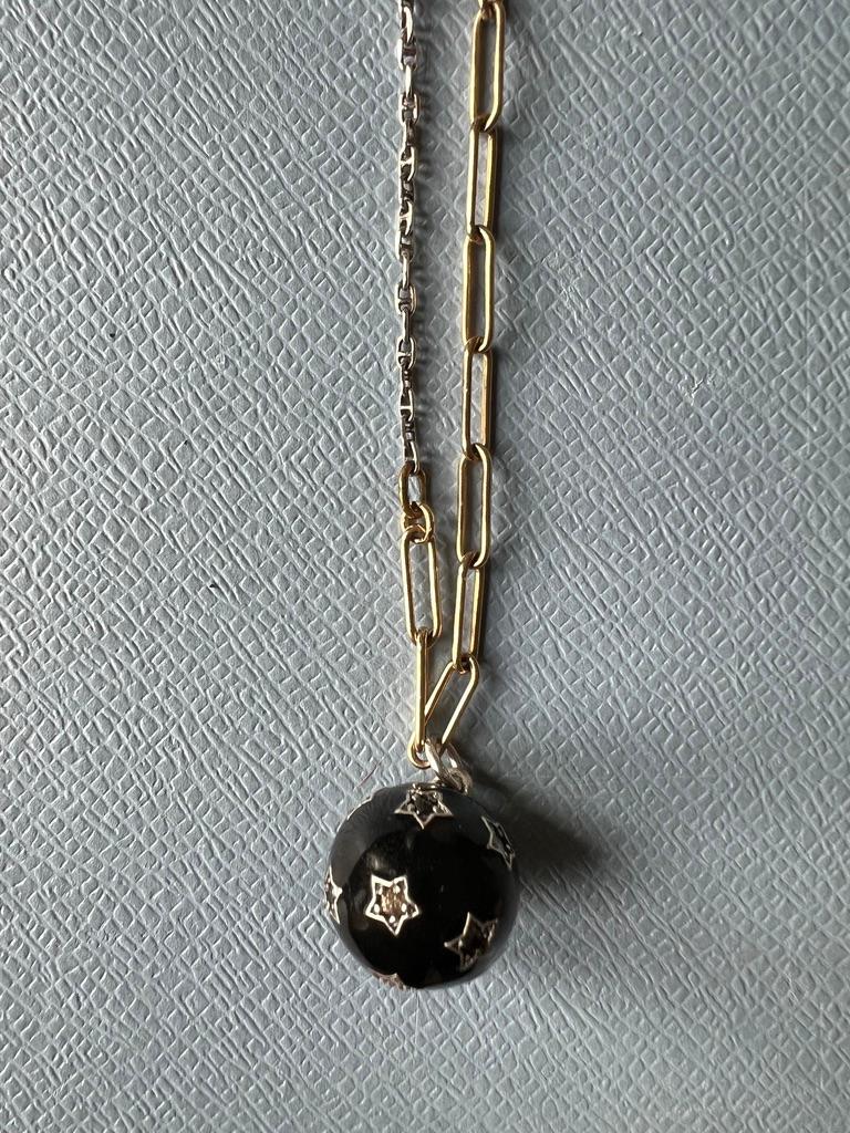 Women's White Diamond Black Diamond Star Ball Necklace Black Enamel Victorian Style