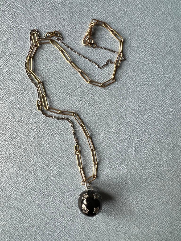 White Diamond Black Diamond Star Ball Necklace Black Enamel Victorian Style 1