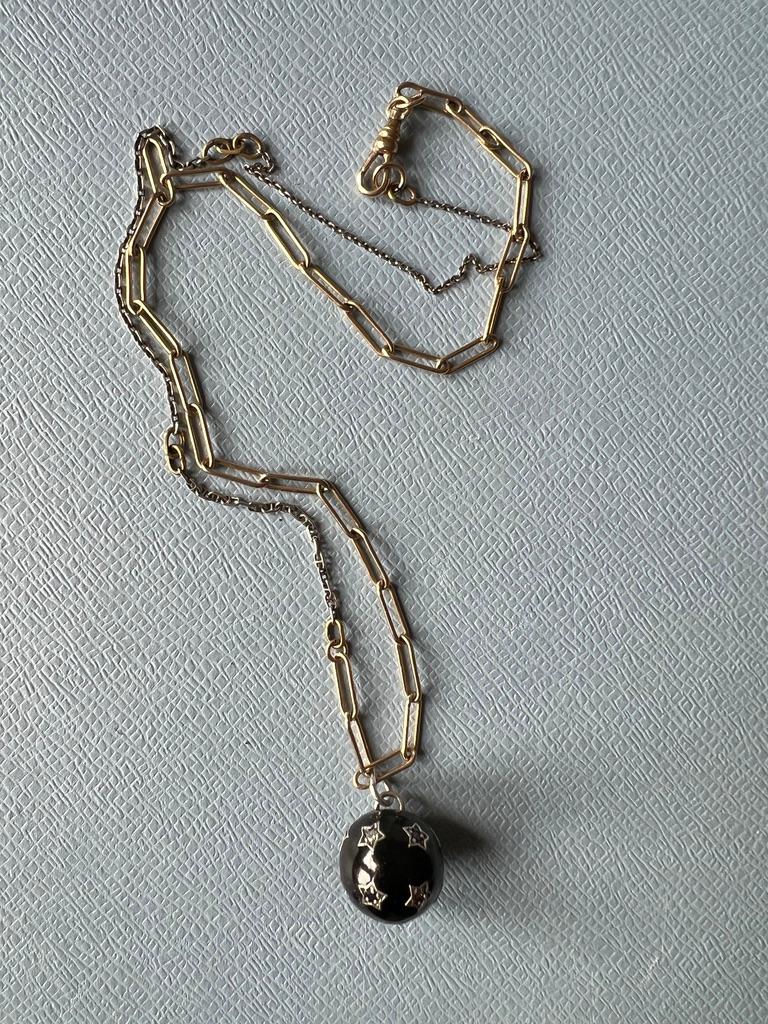 White Diamond Black Diamond Star Ball Necklace Black Enamel Victorian Style 2