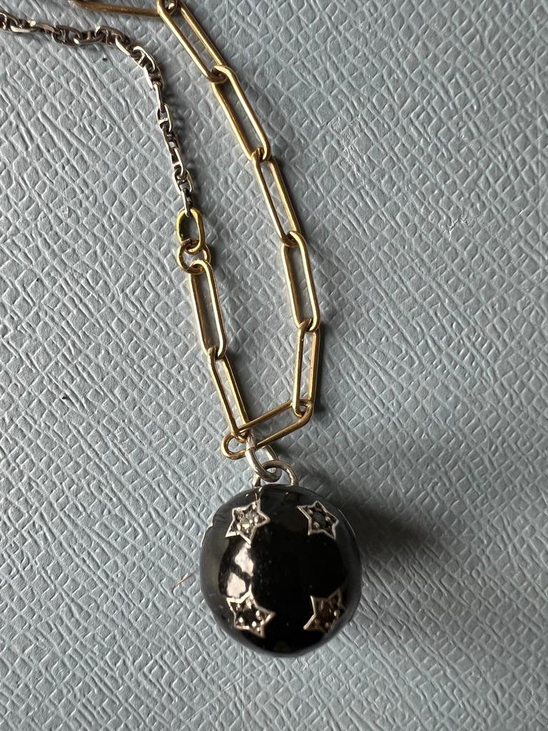 White Diamond Black Diamond Star Ball Necklace Black Enamel Victorian Style 3