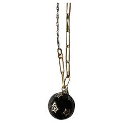 White Diamond Black Diamond Star Ball Necklace Black Enamel Victorian Style