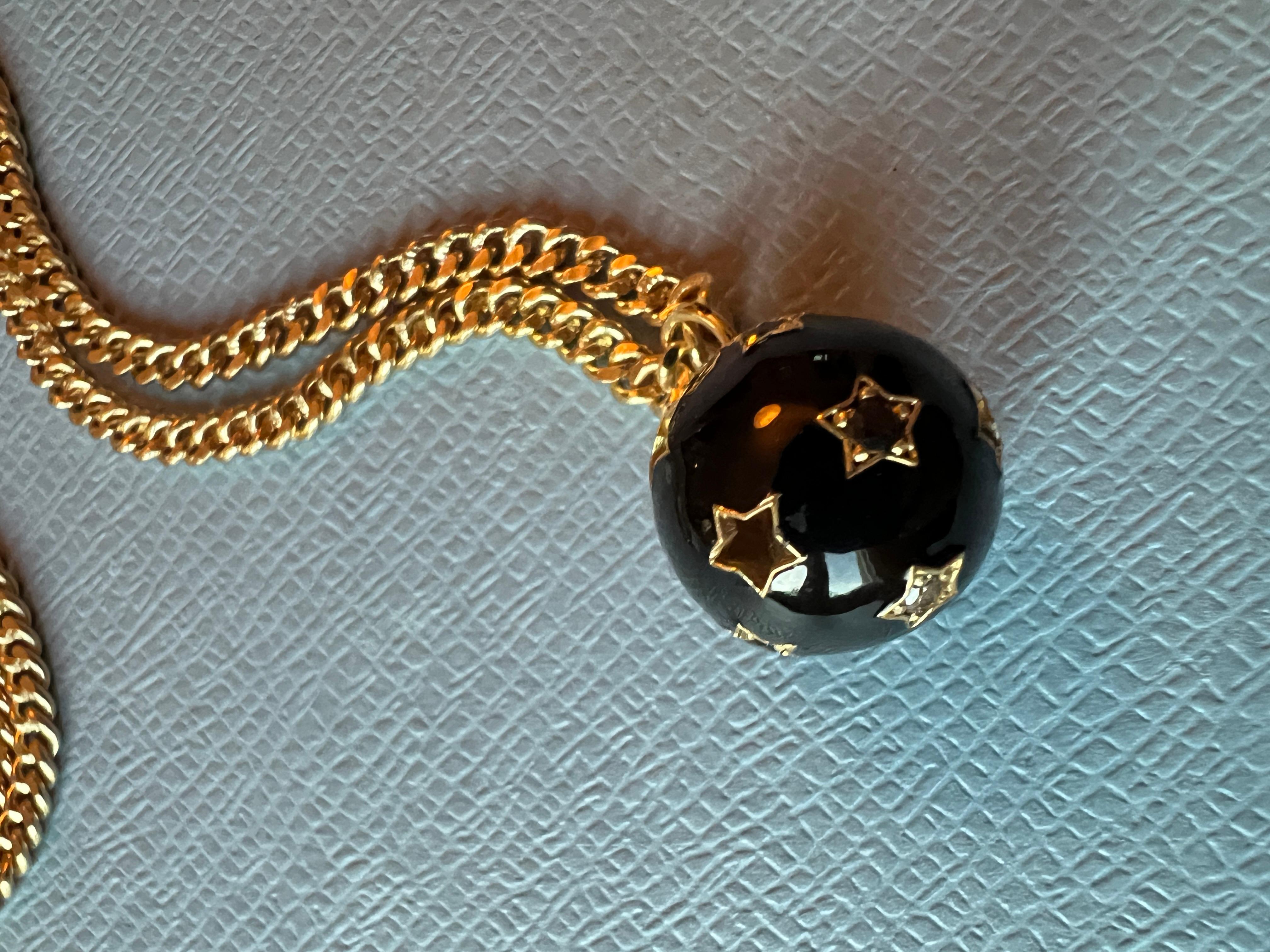 White Diamond Black Diamond Star Ball Necklace Victorian Style Black Enamel For Sale 4