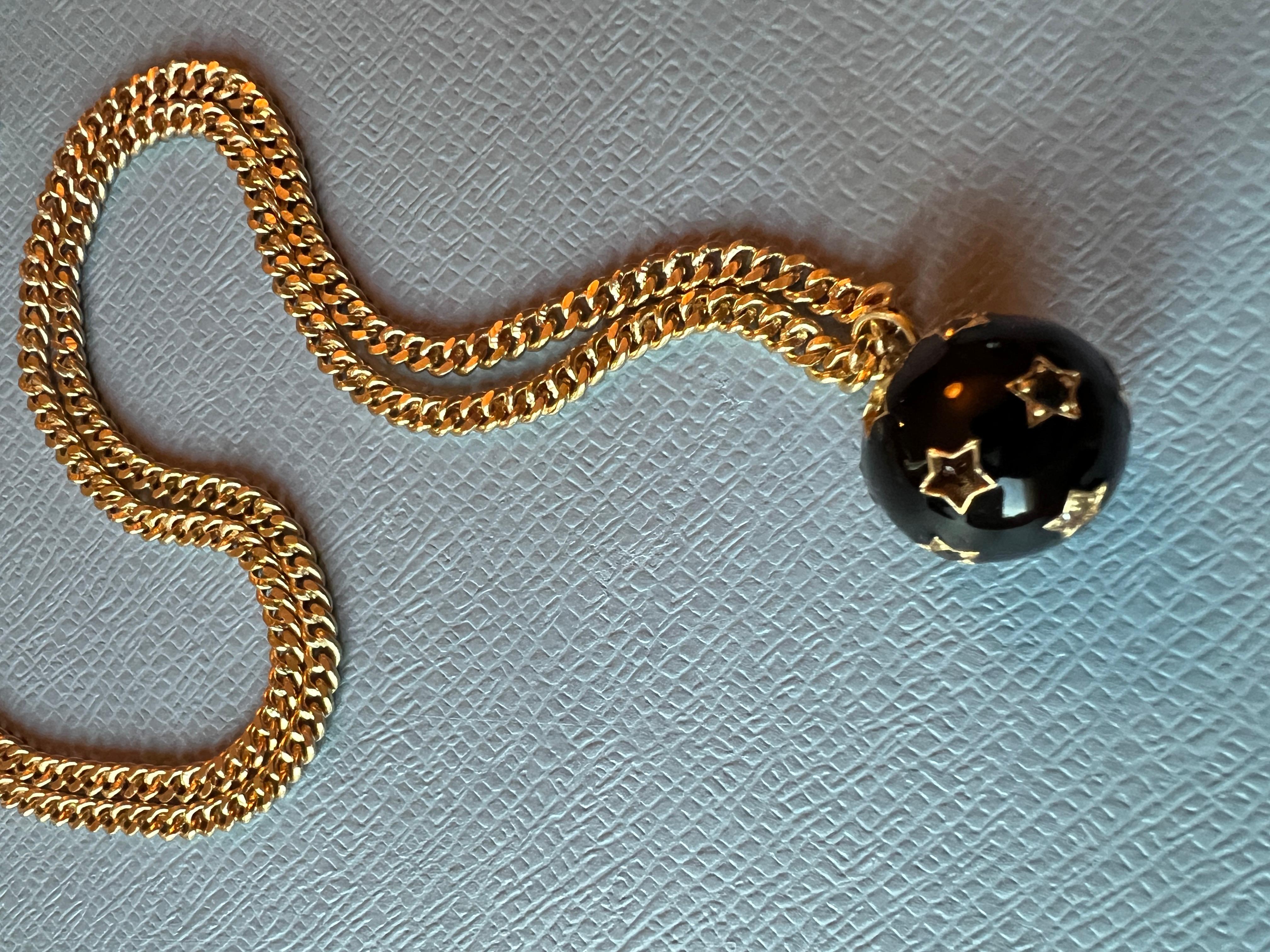 White Diamond Black Diamond Star Ball Necklace Victorian Style Black Enamel For Sale 5