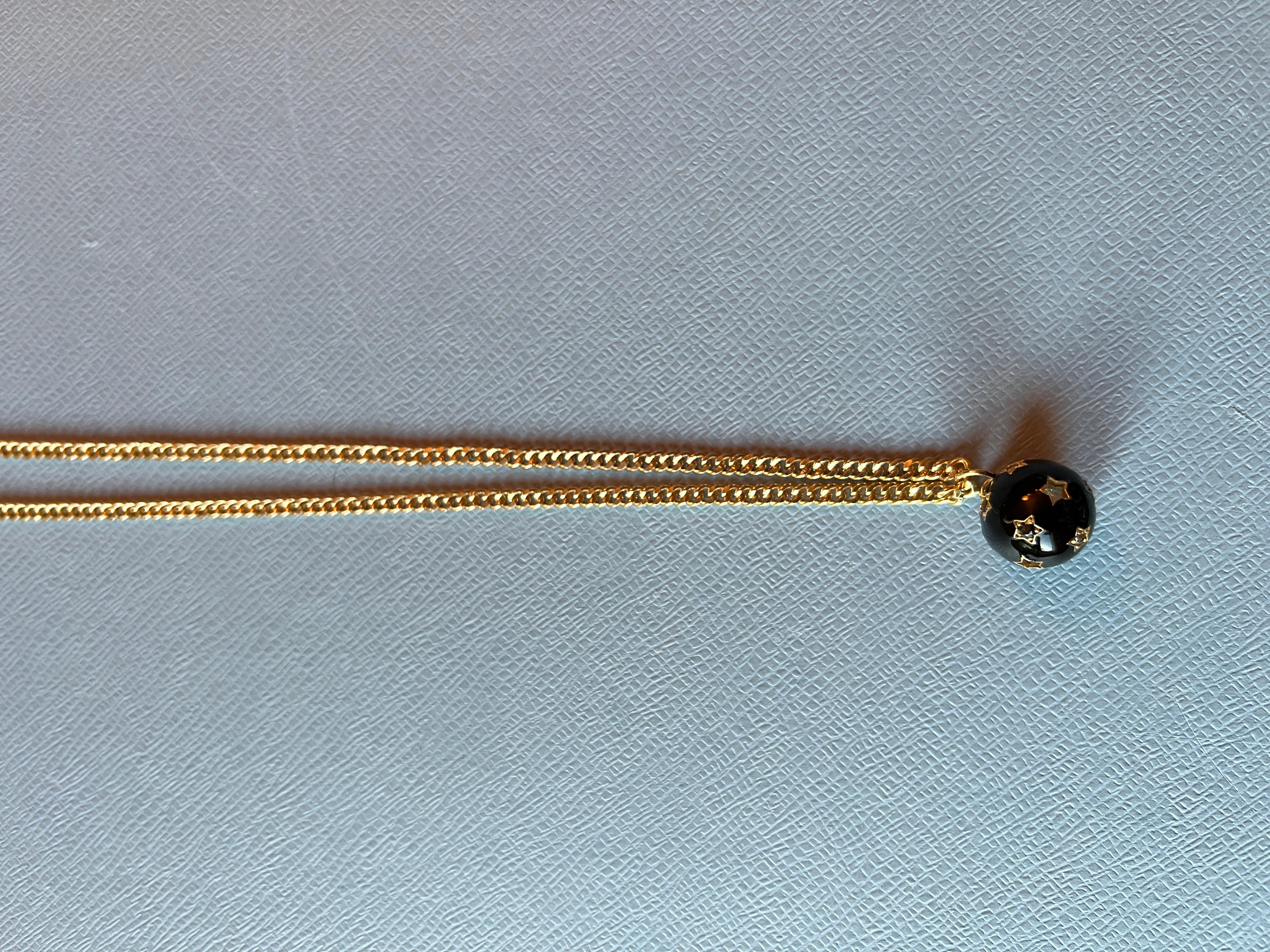 Single Cut White Diamond Black Diamond Star Ball Necklace Victorian Style Black Enamel For Sale