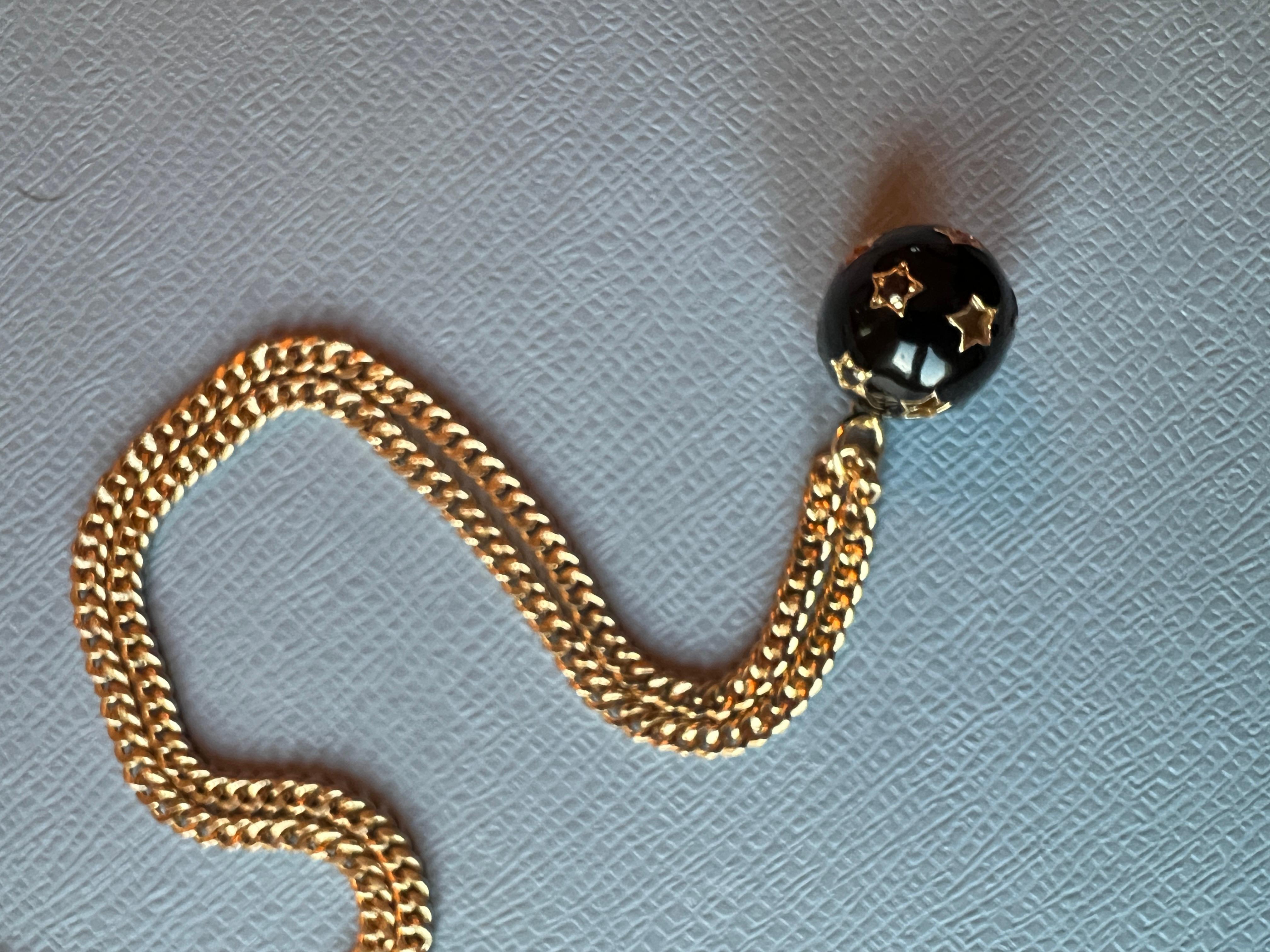 Women's White Diamond Black Diamond Star Ball Necklace Victorian Style Black Enamel For Sale