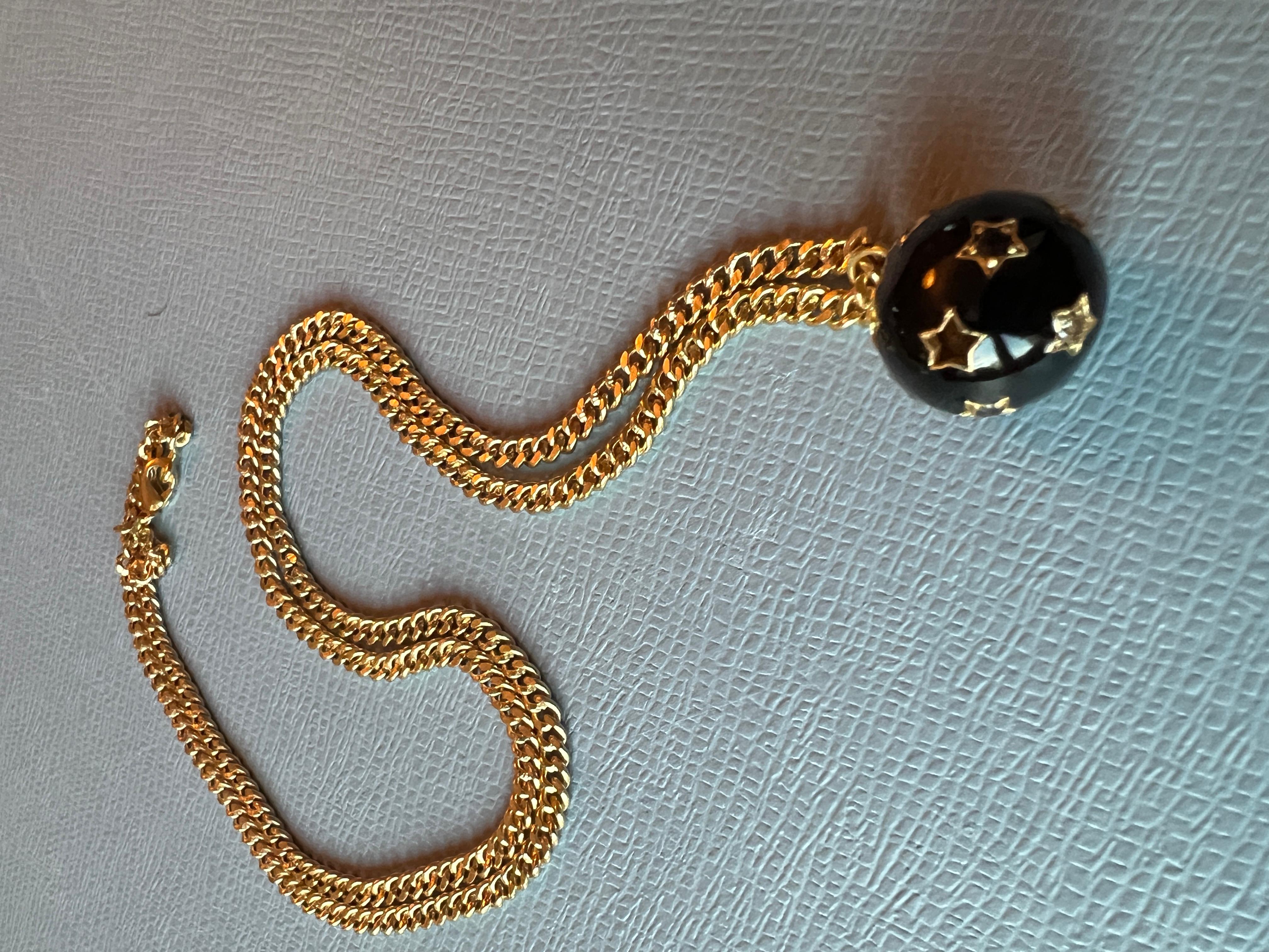 White Diamond Black Diamond Star Ball Necklace Victorian Style Black Enamel For Sale 3