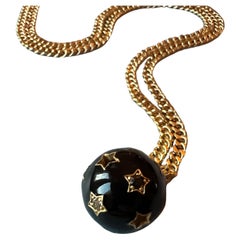 White Diamond Black Diamond Star Ball Necklace Victorian Style Black Enamel