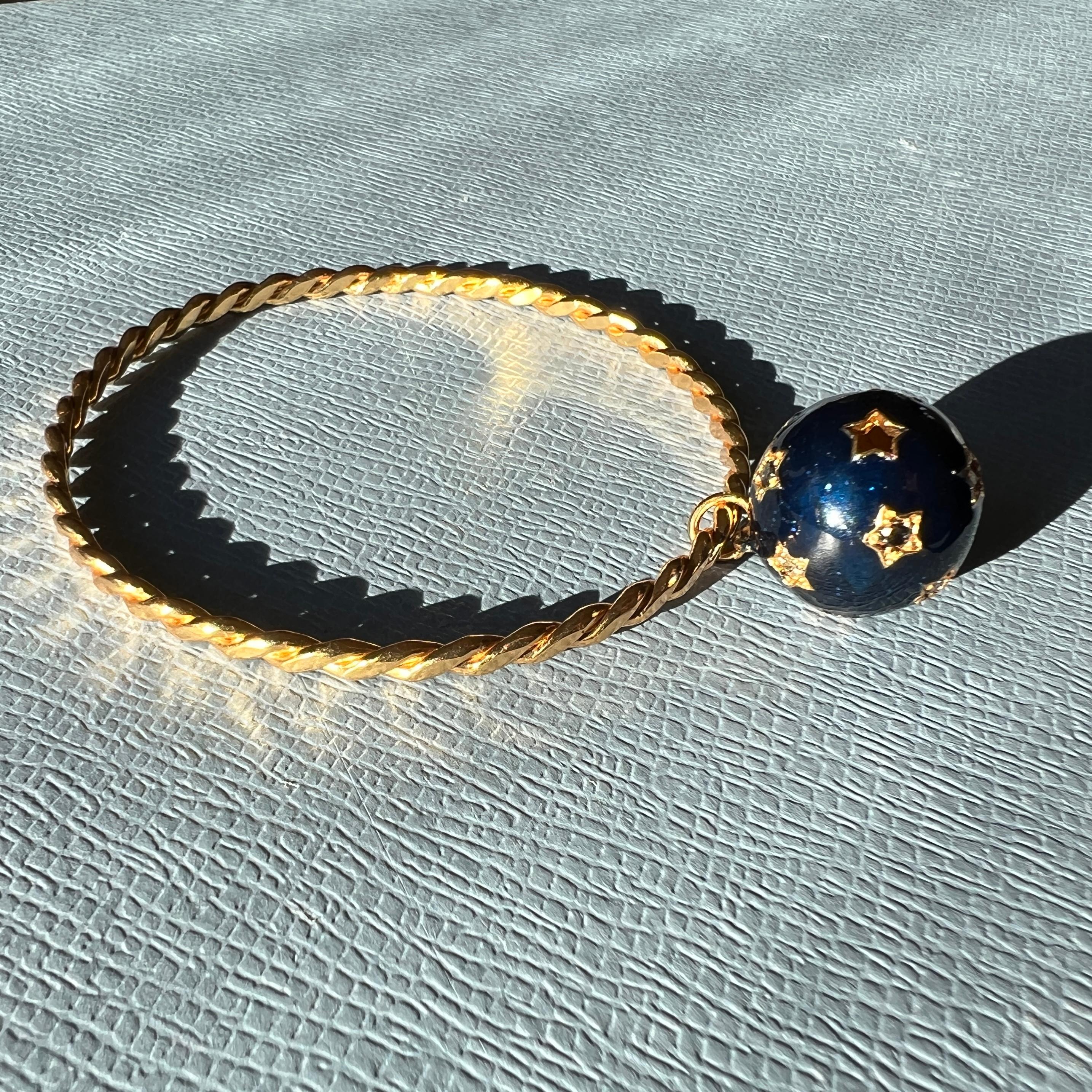 Weißer Diamant Schwarzer Diamant Stern-Armband Armreif Emaille Gold 9