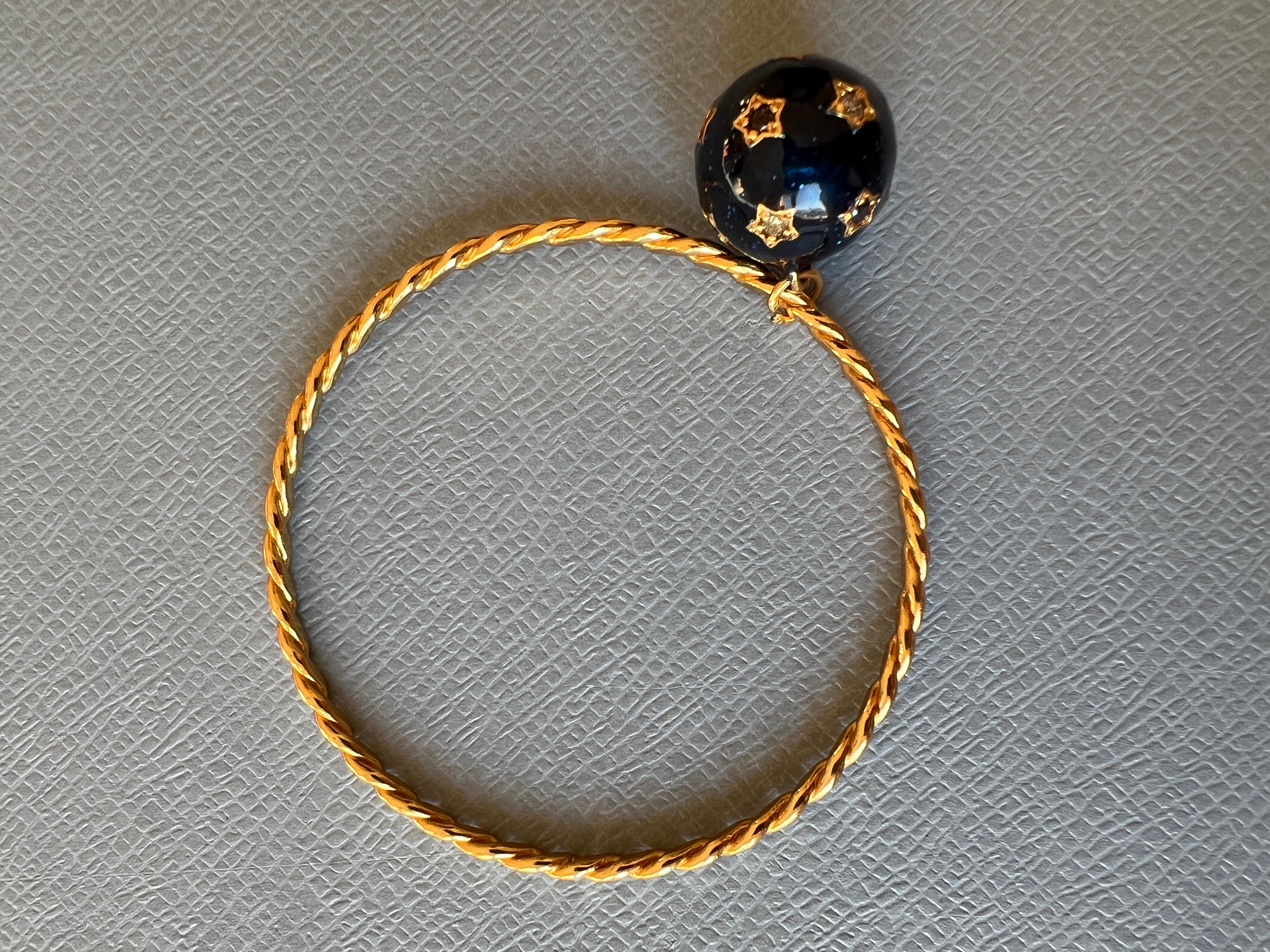 Weißer Diamant Schwarzer Diamant Stern-Armband Armreif Emaille Gold Damen
