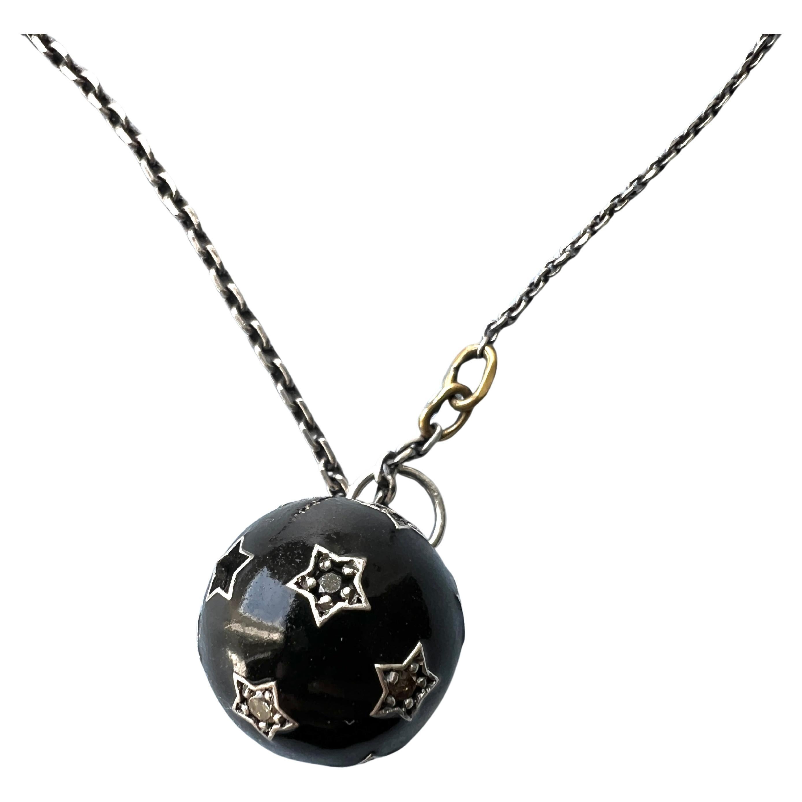 White Diamond Black Diamond Star Pendant Necklace Black Enamel Ball 

Material Silver
Chain is Silver

Length: Long 26