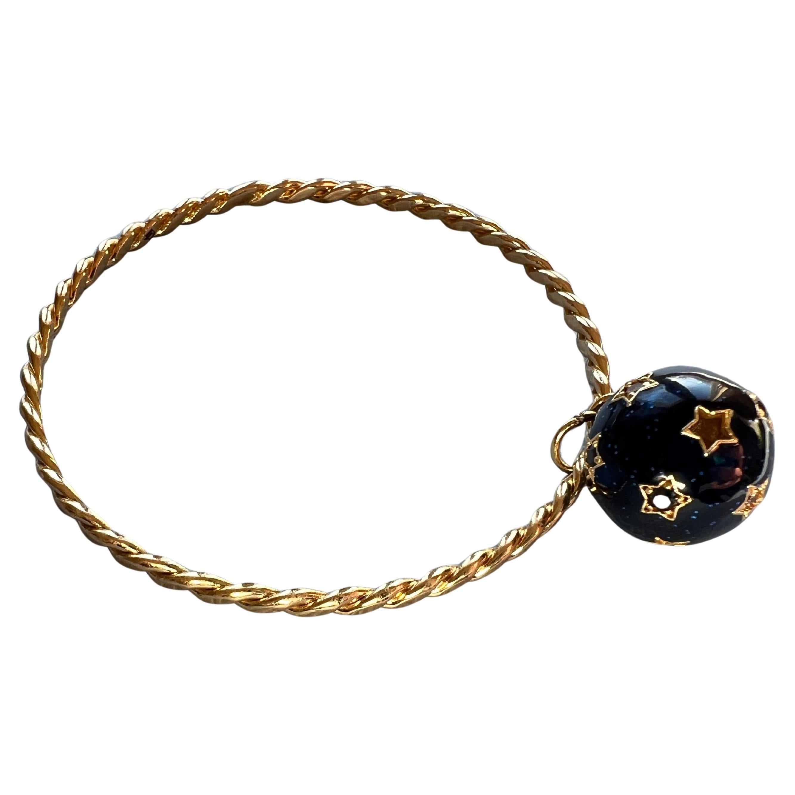 Women's White Diamond Black Diamond Star Sphere Bangle For Sale