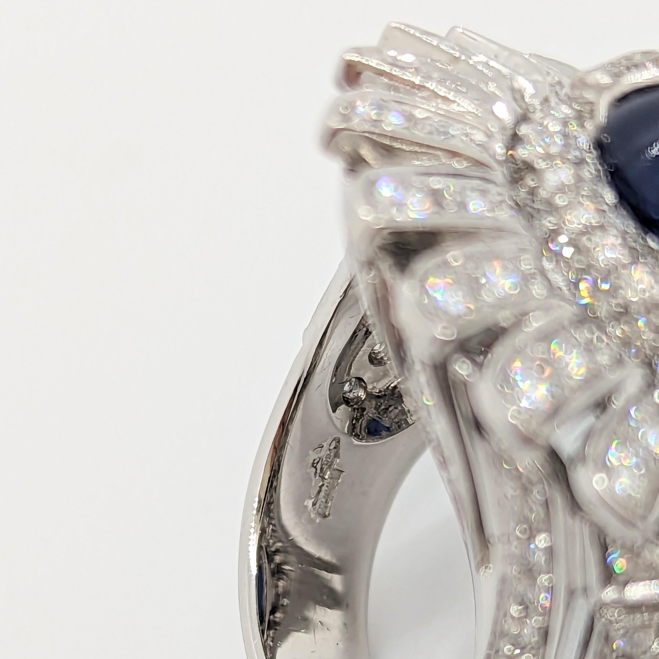White Diamond & Blue Sapphire Cocktail Ring in 18K White Gold For Sale 3