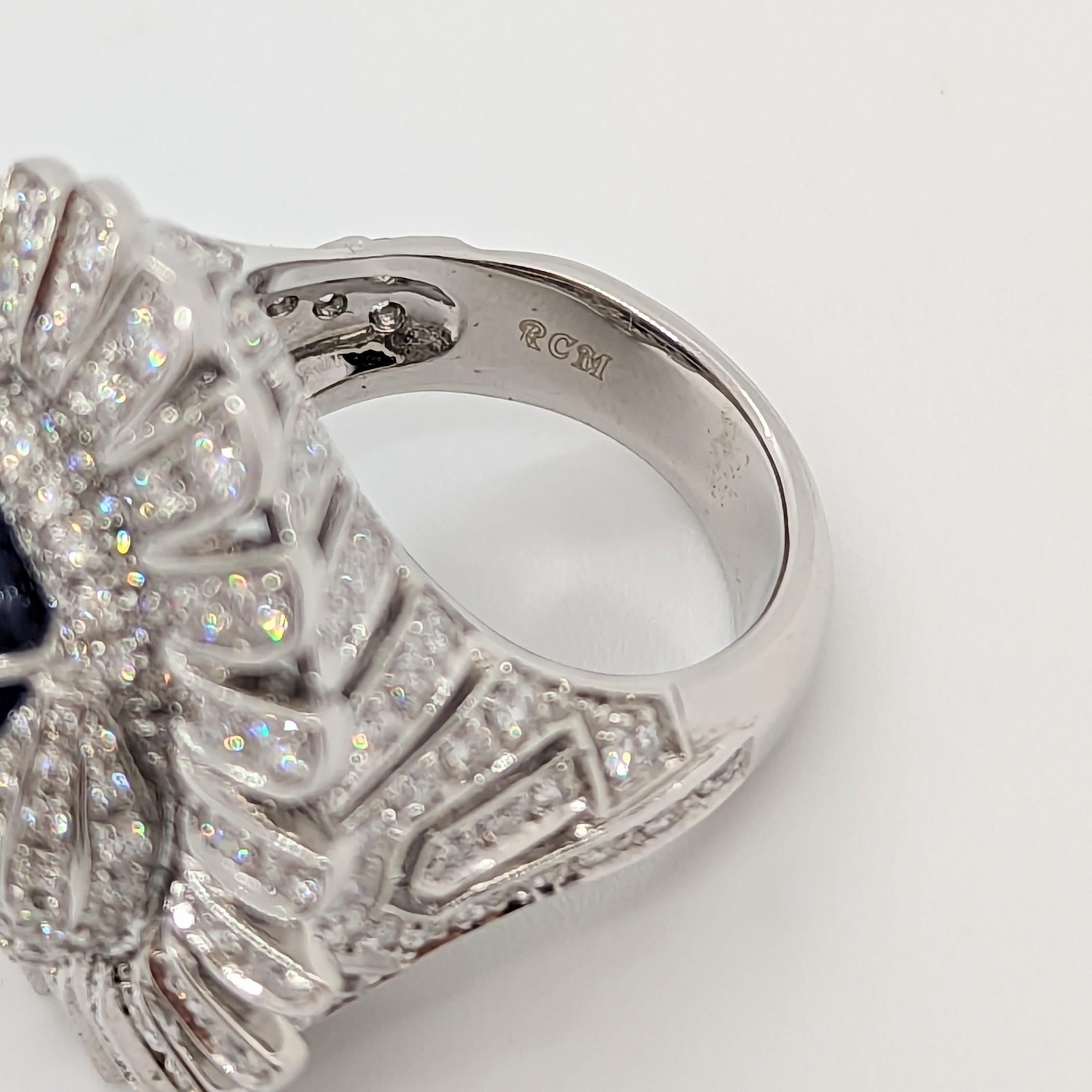 White Diamond & Blue Sapphire Cocktail Ring in 18K White Gold For Sale 4