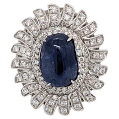 White Diamond & Blue Sapphire Cocktail Ring in 18K White Gold