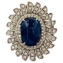 White Diamond & Blue Sapphire Cocktail Ring in 18K White Gold