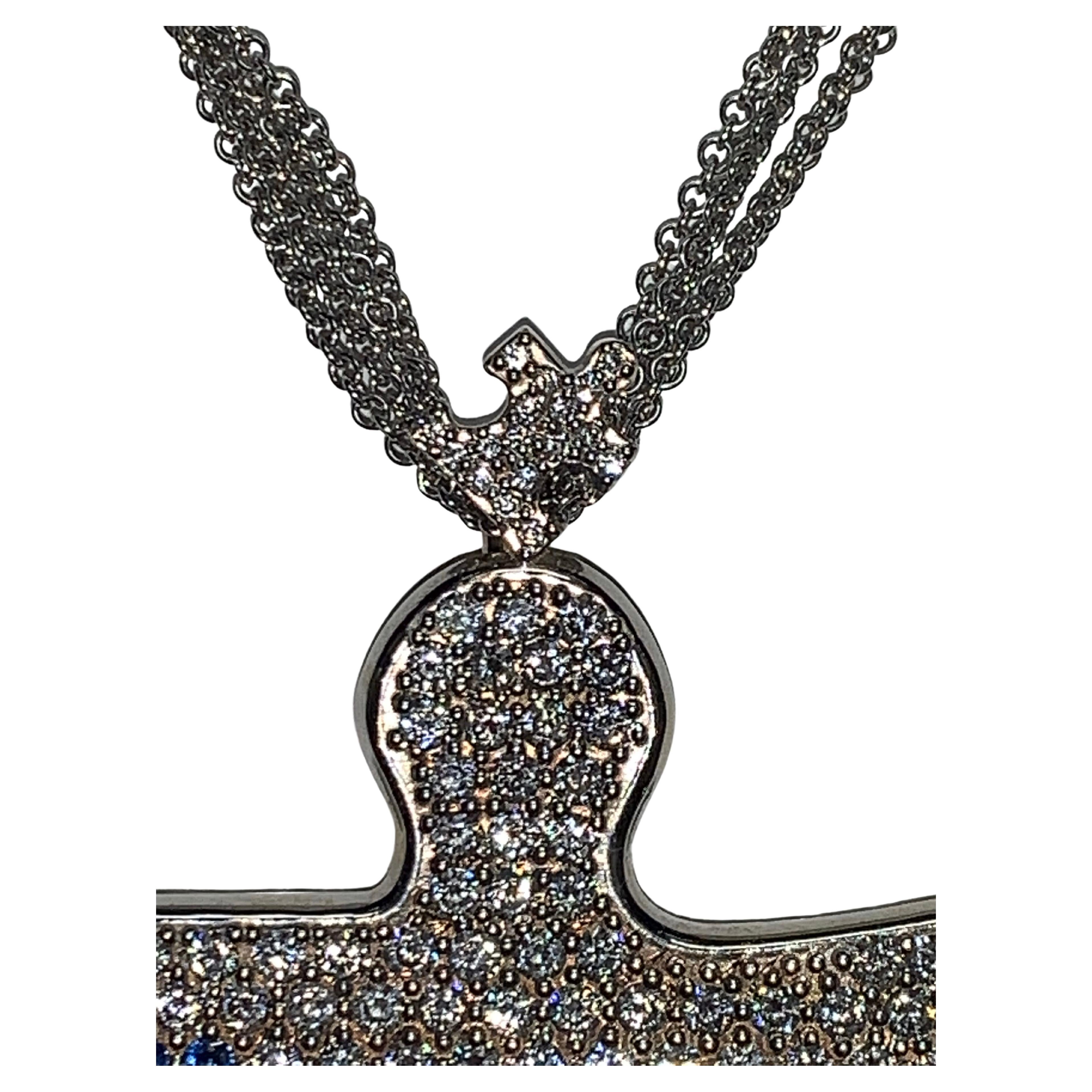 Modern White Diamond & Blue Sapphire Necklace, 8.00 Carats For Sale