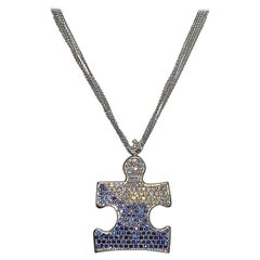 White Diamond & Blue Sapphire Necklace, 8.00 Carats