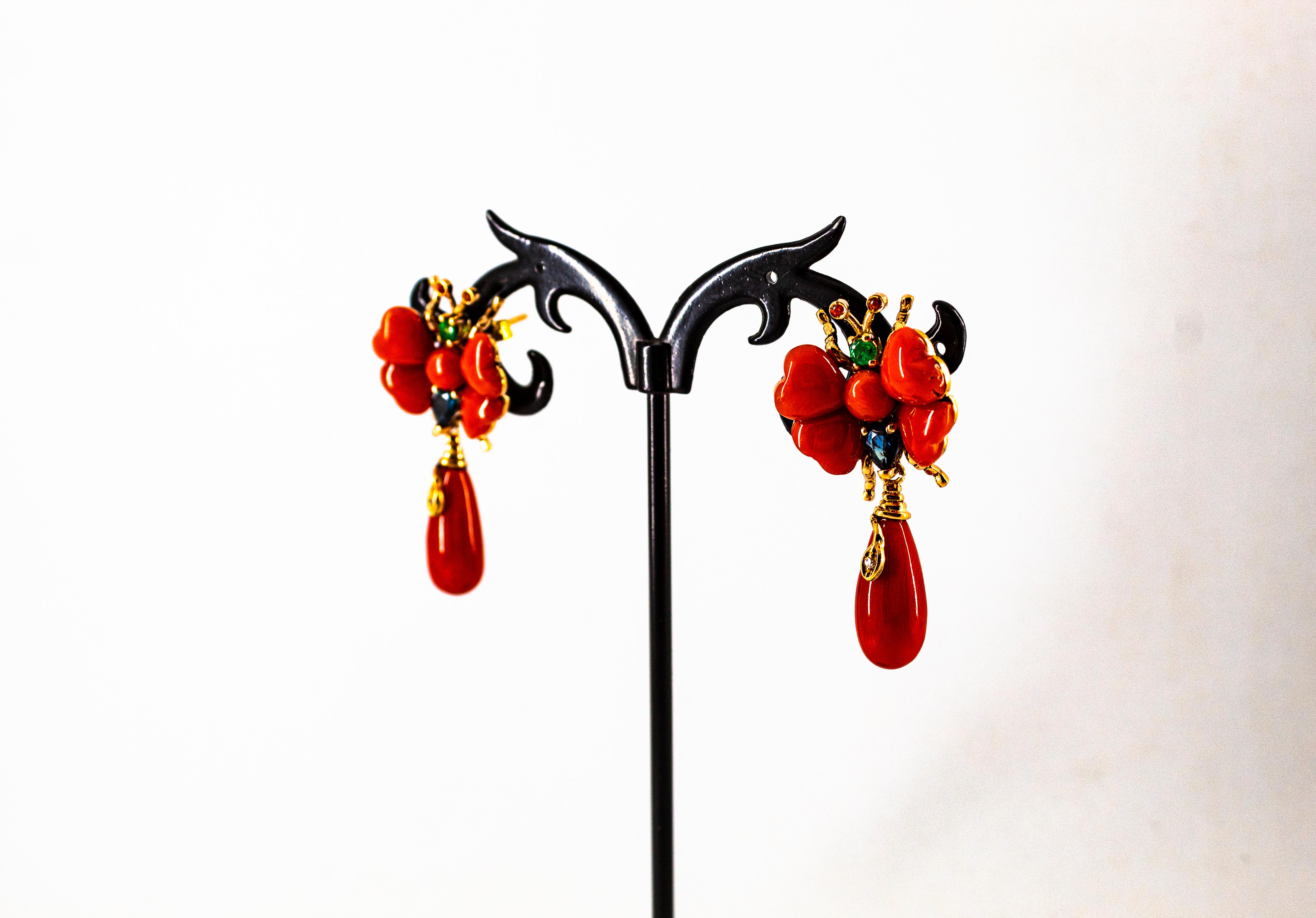 Pendientes Diamante Blanco Zafiro Azul Rubí Esmeralda Coral Rojo Oro Amarillo en venta 4
