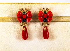 White Diamond Blue Sapphire Ruby Emerald Red Coral Yellow Gold Stud Earrings