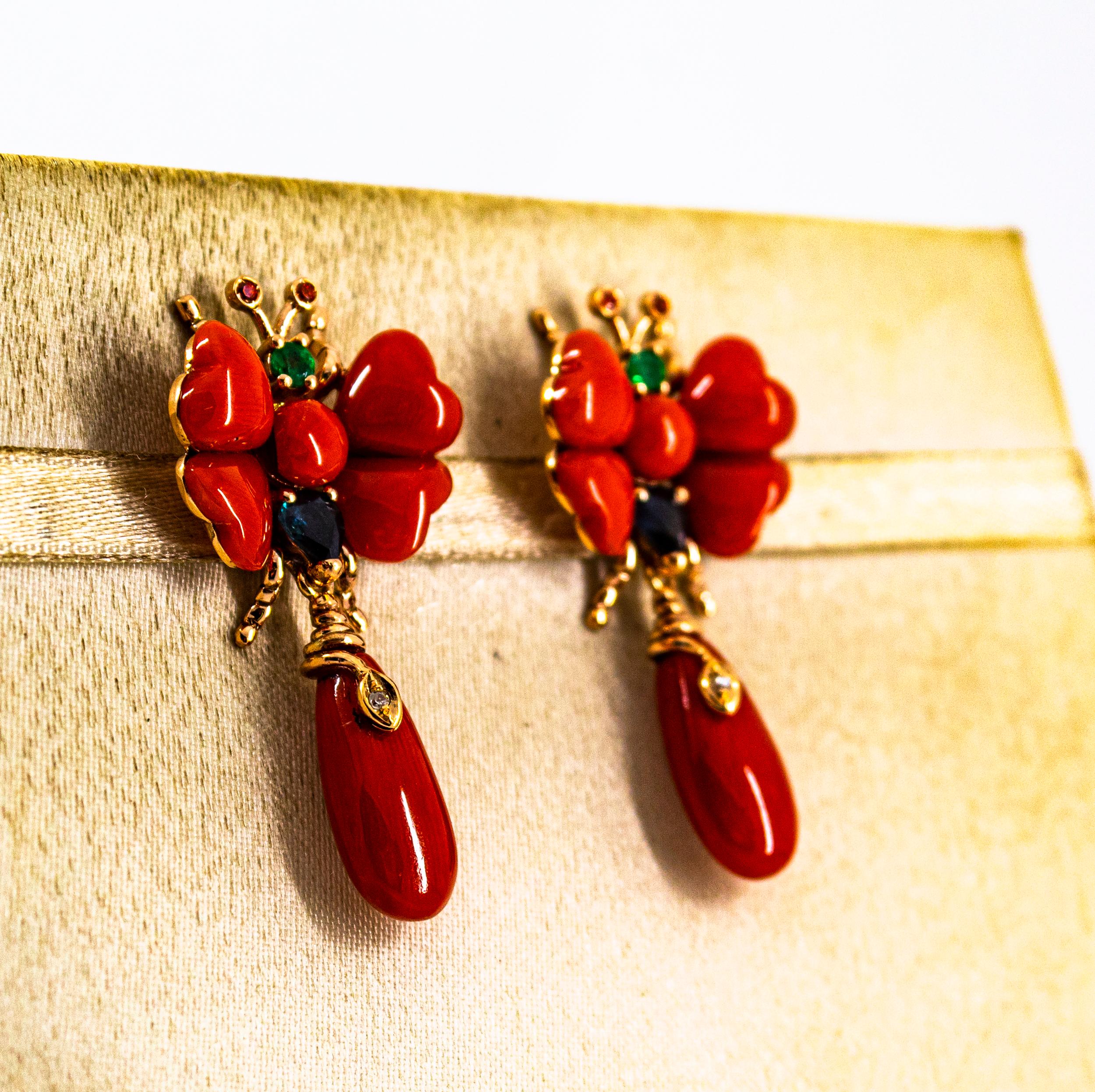 Pendientes Diamante Blanco Zafiro Azul Rubí Esmeralda Coral Rojo Oro Amarillo Art Nouveau en venta