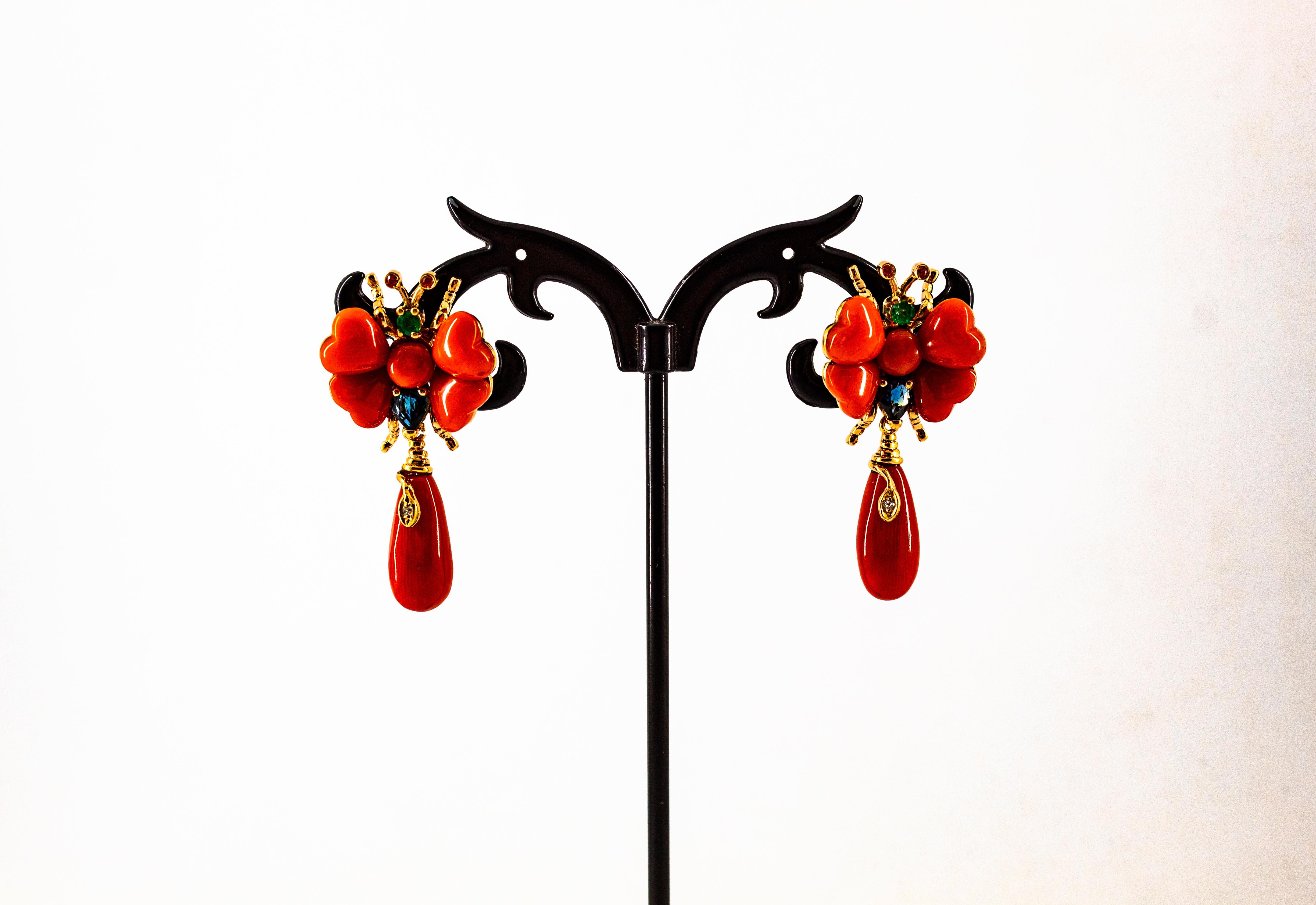 Pendientes Diamante Blanco Zafiro Azul Rubí Esmeralda Coral Rojo Oro Amarillo en venta 1