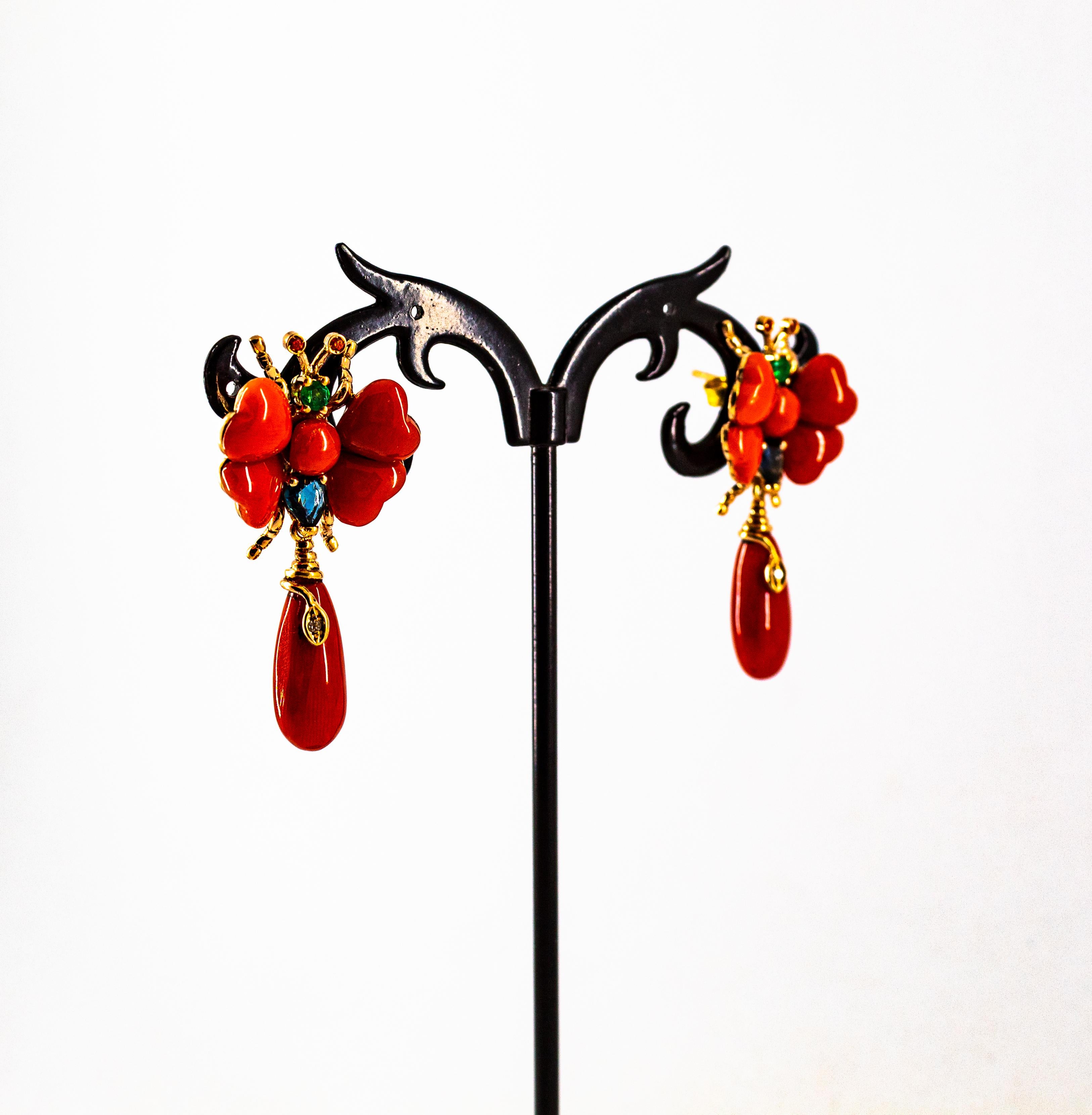 Pendientes Diamante Blanco Zafiro Azul Rubí Esmeralda Coral Rojo Oro Amarillo en venta 2