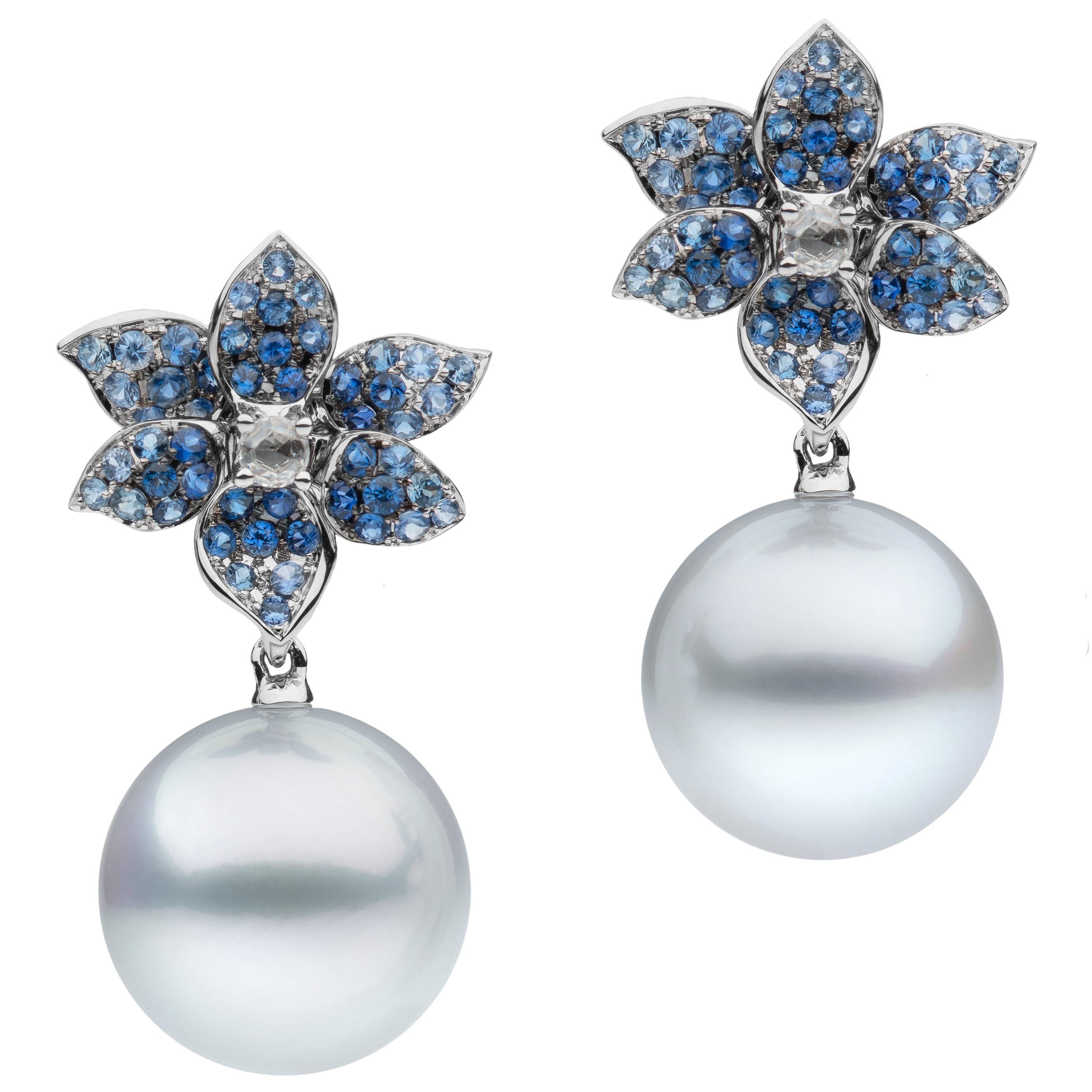 Autore White Diamond Blue Sapphire South Sea Pearl Earrings